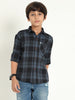 Wanted Grey Cotton Blend Checks Shirt For Kids