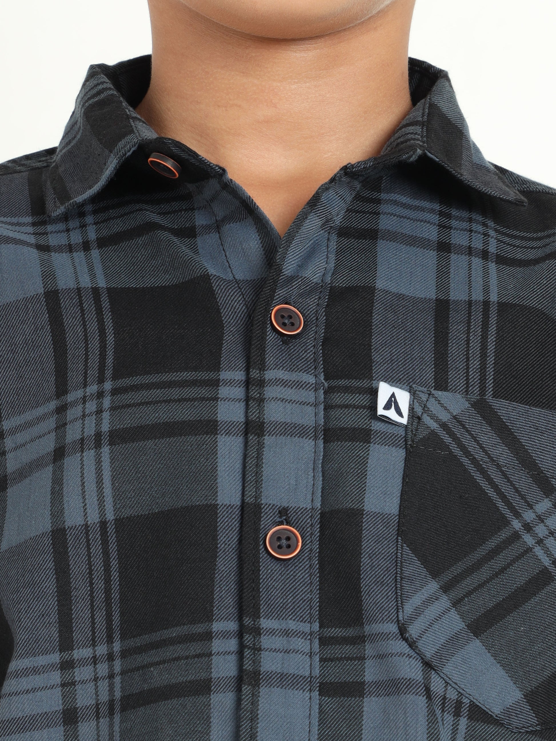 Wanted Cotton Blend Grey Checks Boys Long Sleeve Shirts