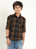 Wanted Brown  Cotton Blend Checks Shirt For Kids