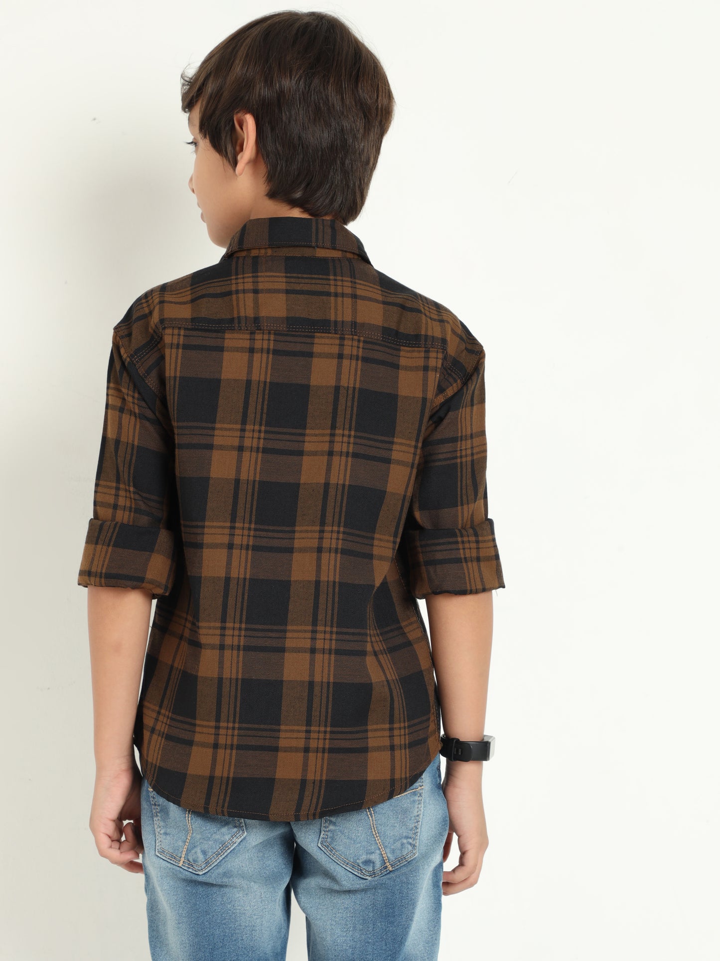 Wanted Cotton Blend Brown Checks Full Sleeve Shirts For Boys