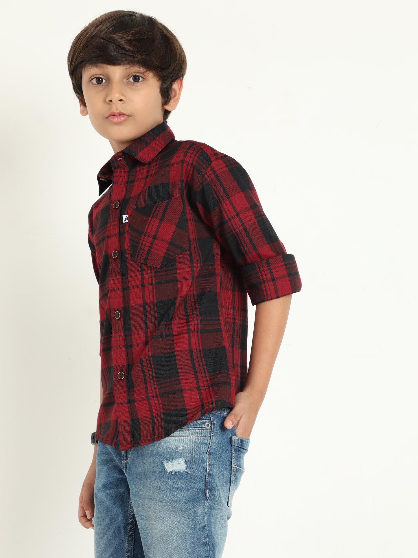 Wanted Red  Cotton Blend Checks Shirt For Kids