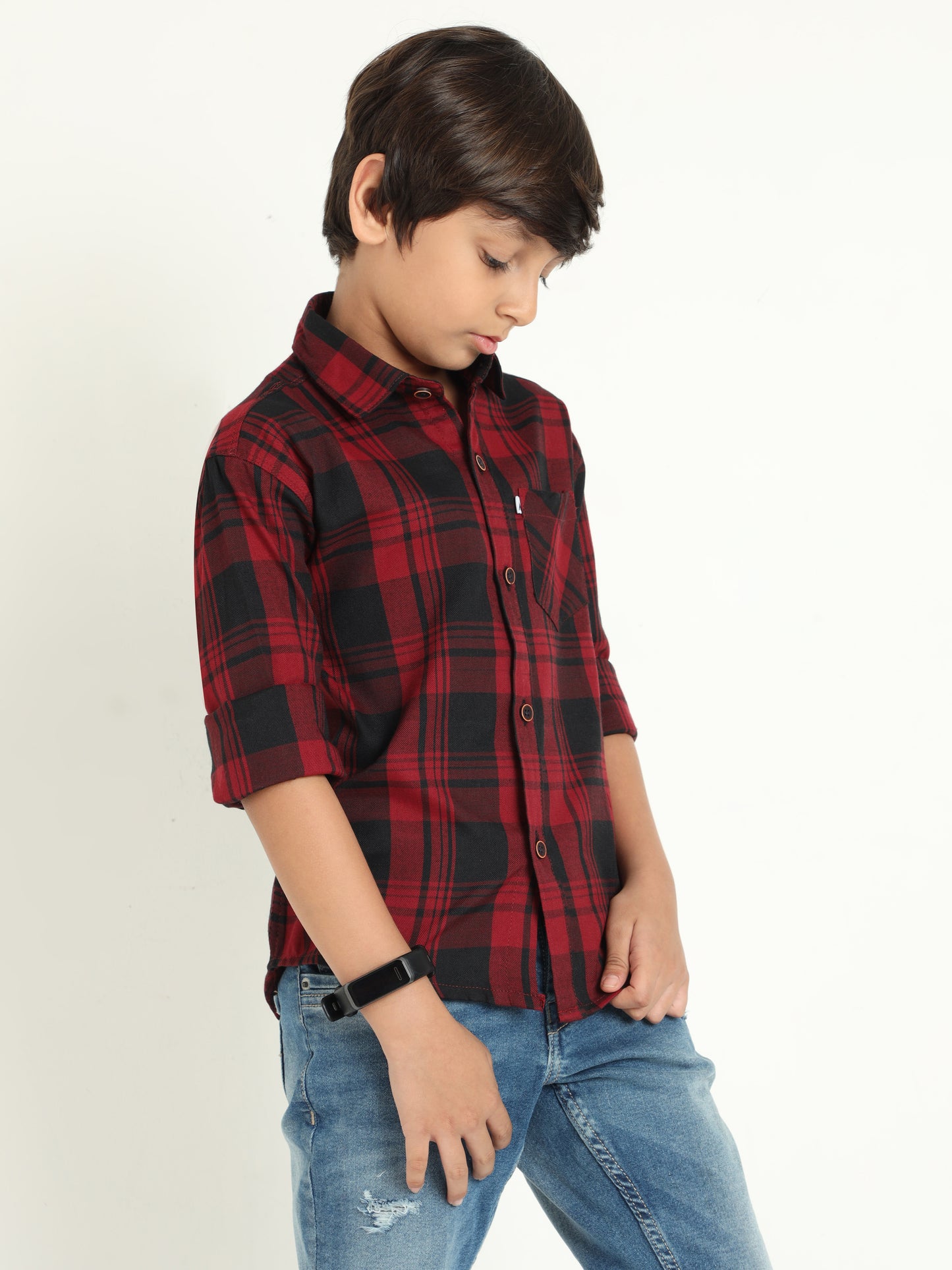 Wanted Red  Cotton Blend Checks Shirt For Kids