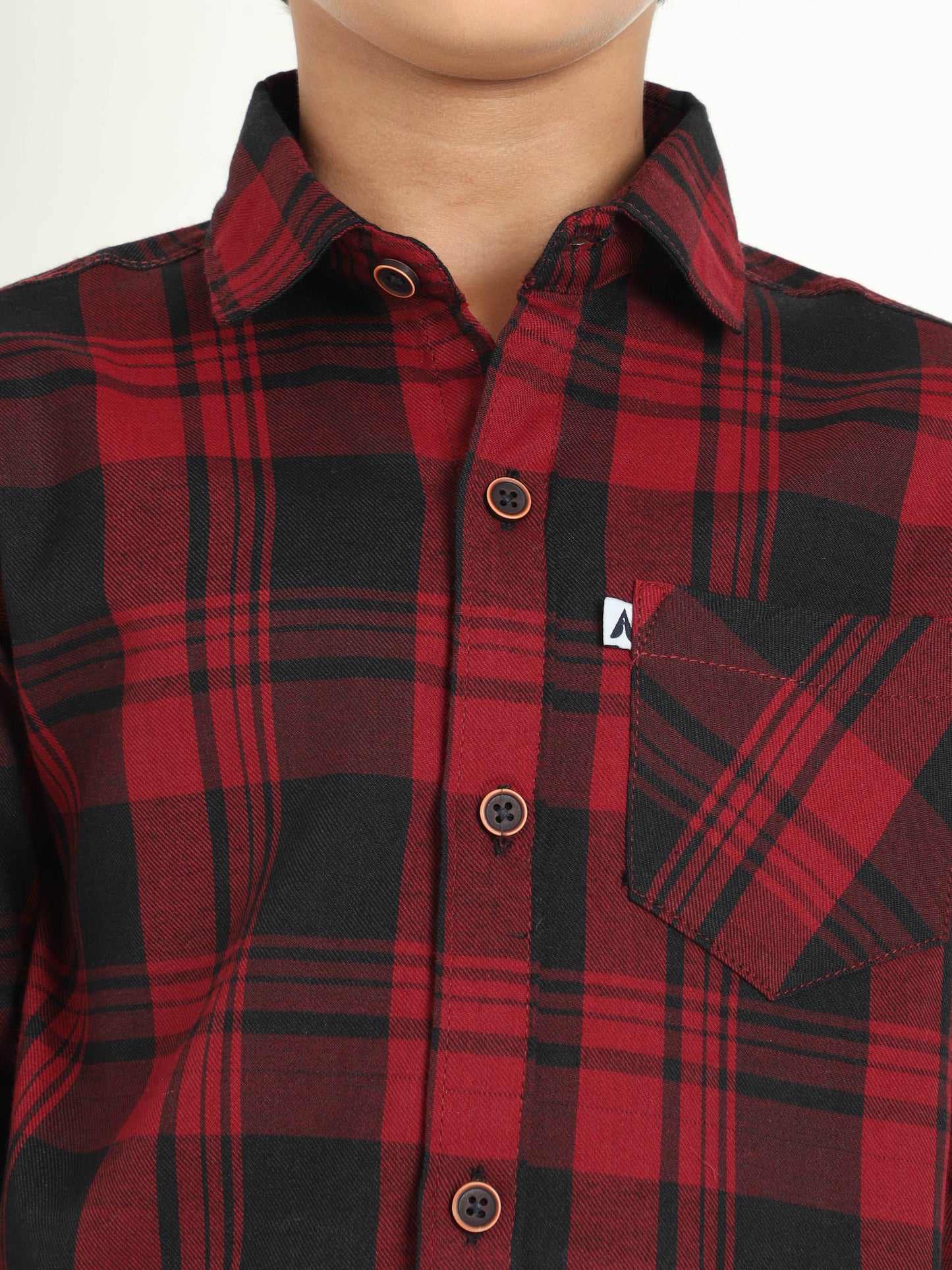 Wanted Red  Cotton Blend Checks Shirt For Kids