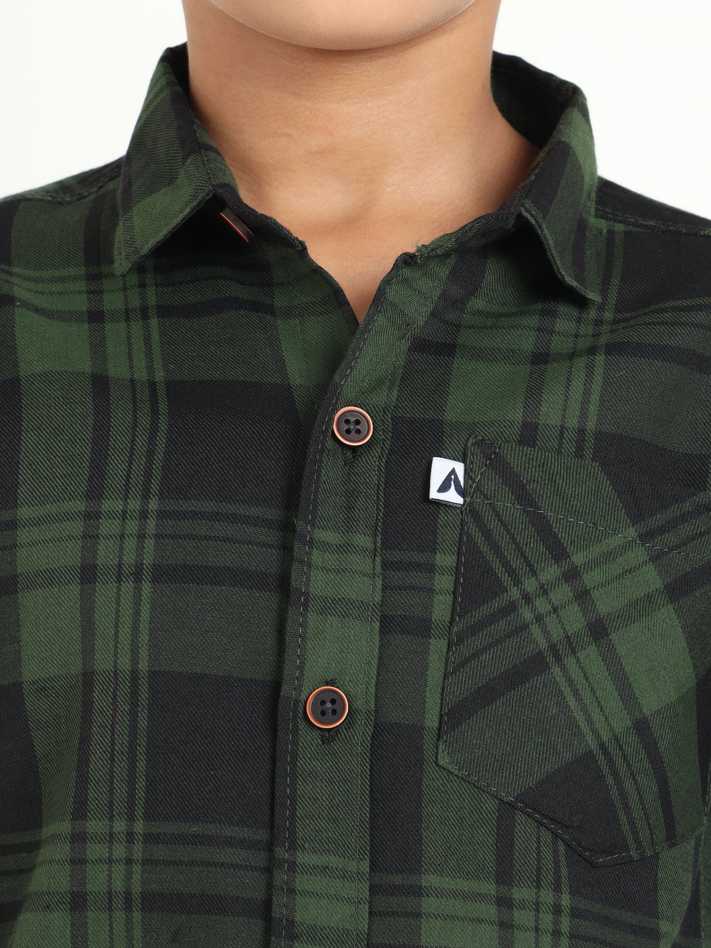 Cotton Blend Checks Wanted Boys Green Dress Shirt