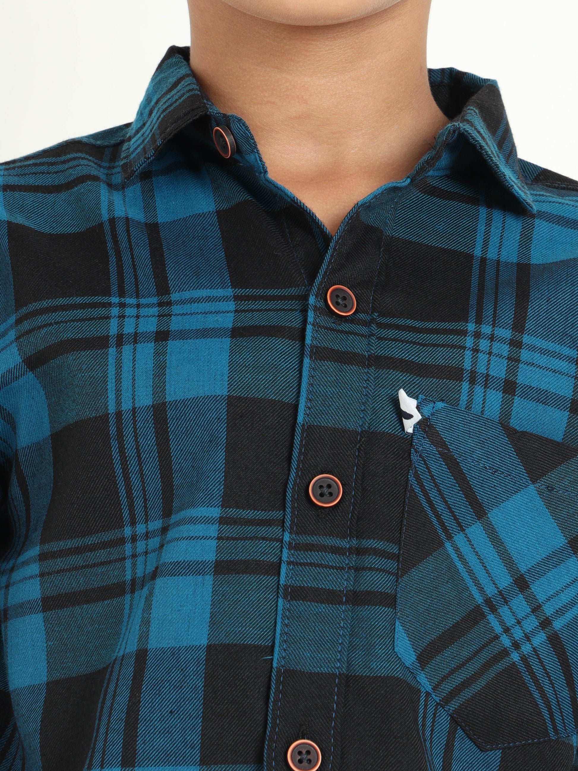 Cotton Blend Checks Wanted Boys Navy Shirt