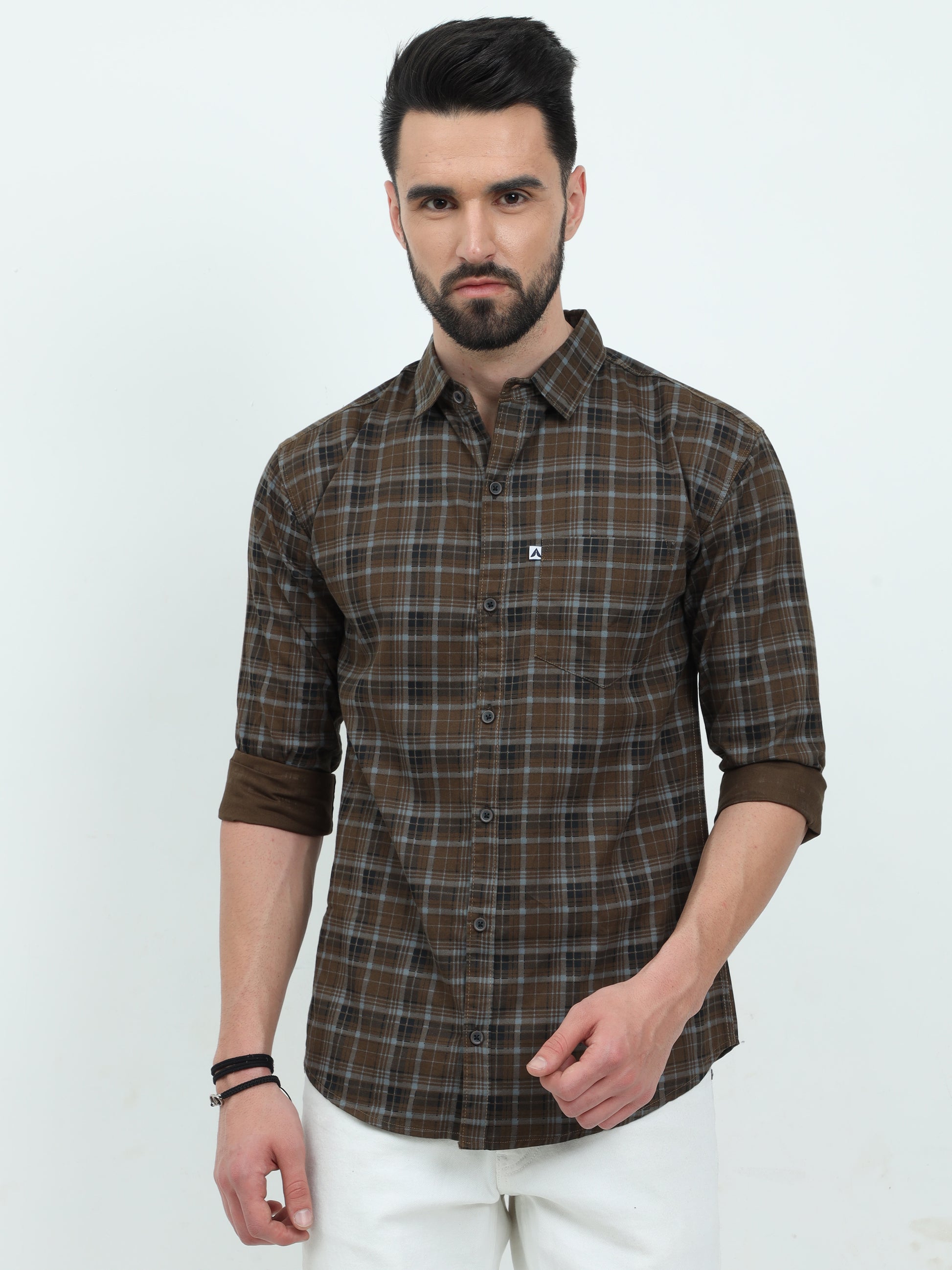 Full Sleeve Tartan Check Shirt Green for Men