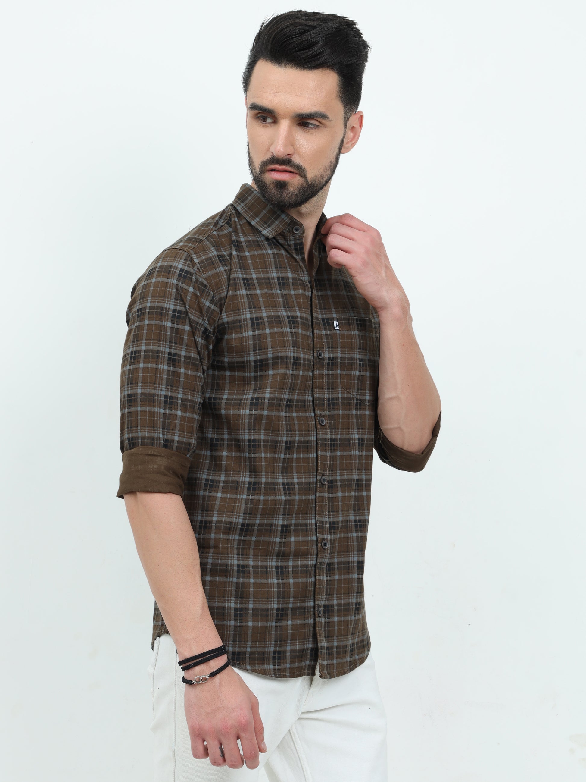 Full Sleeve Tartan Check Shirt Green for Men