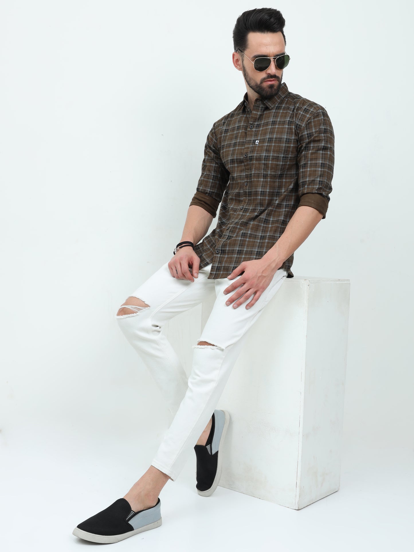 Full Sleeve Tartan Check Shirt Green for Men