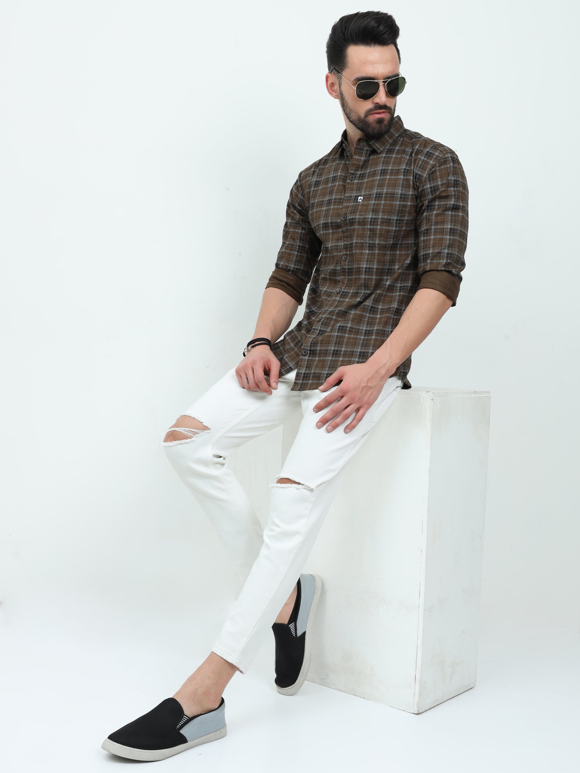 Full Sleeve Tartan Check Shirt Green for Men