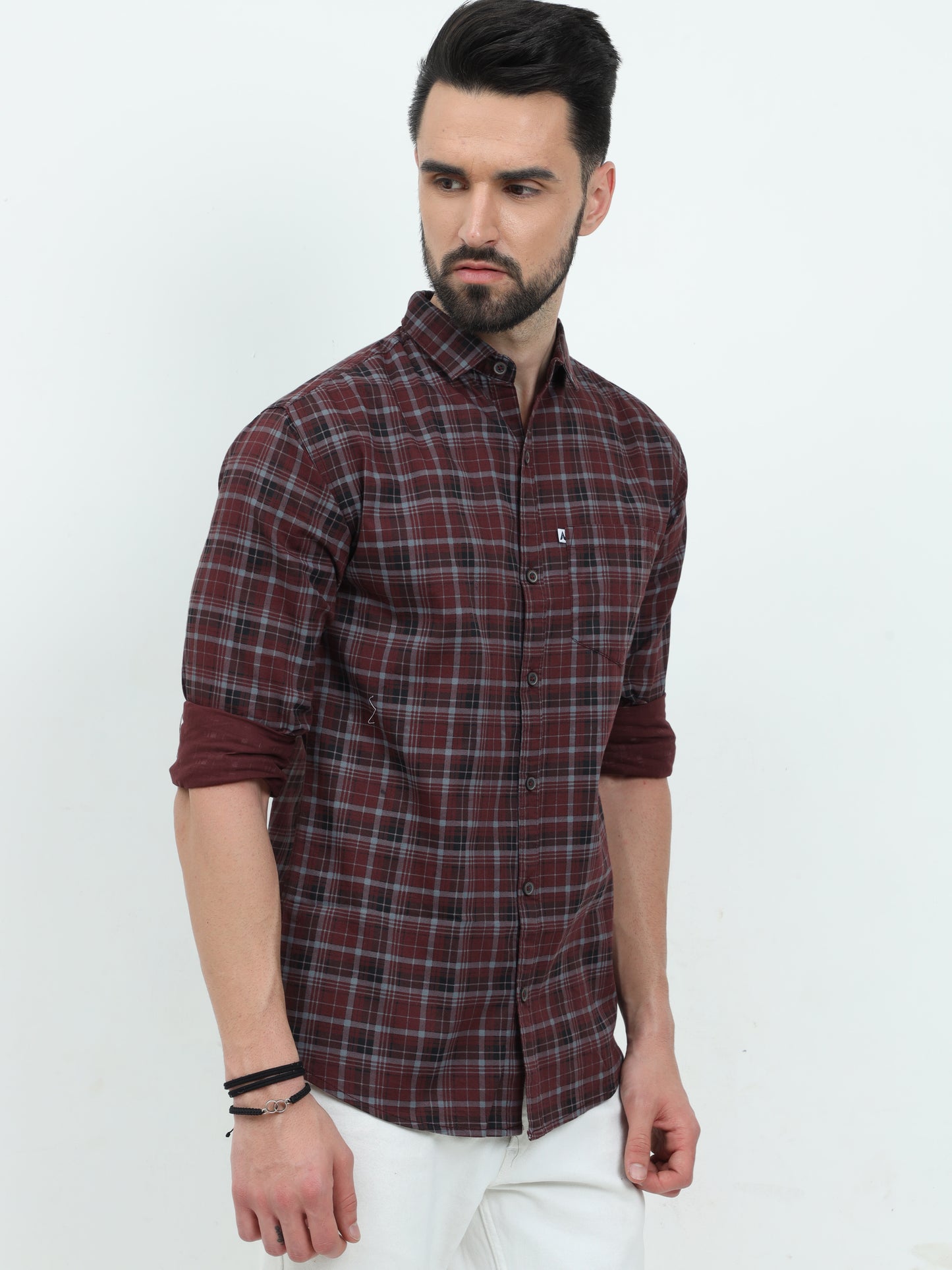 Full Sleeve Tartan Maroon Check Shirt for Men