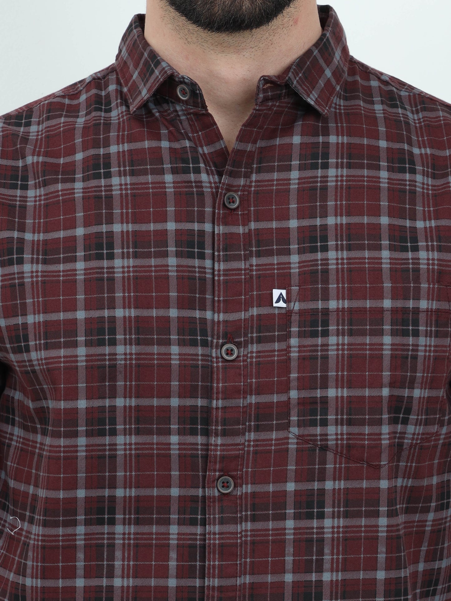 Full Sleeve Tartan Maroon Check Shirt for Men