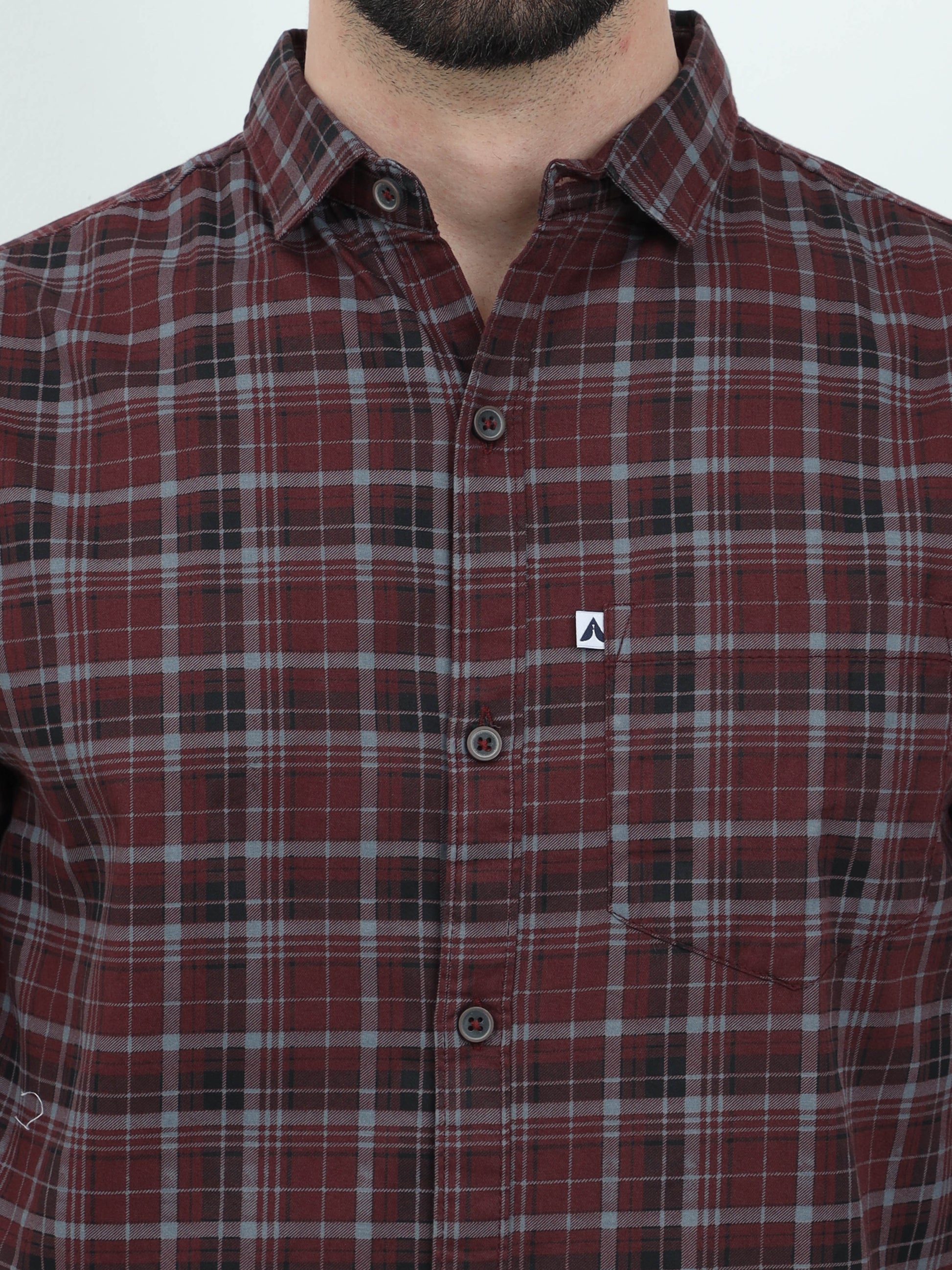 Full Sleeve Tartan Maroon Check Shirt for Men