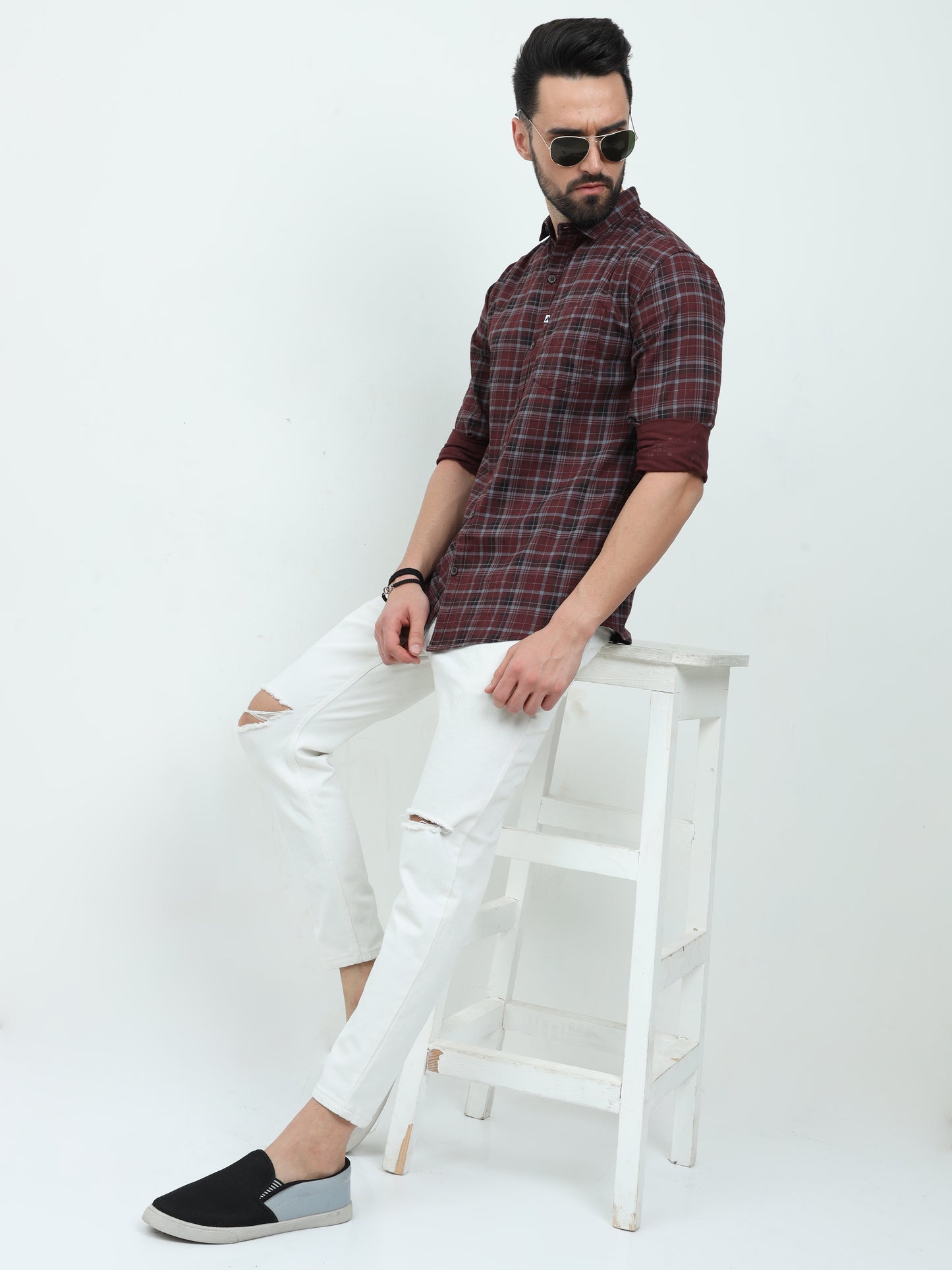 Full Sleeve Tartan Maroon Check Shirt for Men