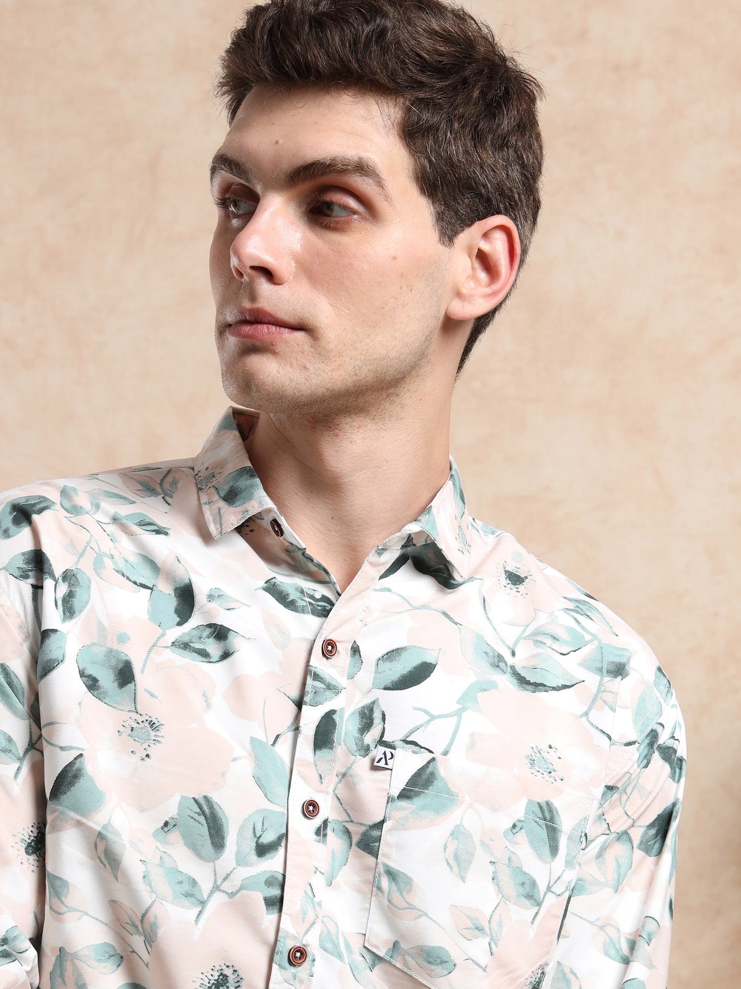 Floral Print Shirt for Men with Chest Pocket