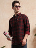 CORNETO CHECKS Cotton Maroon and Black Plaid Shirt for Men