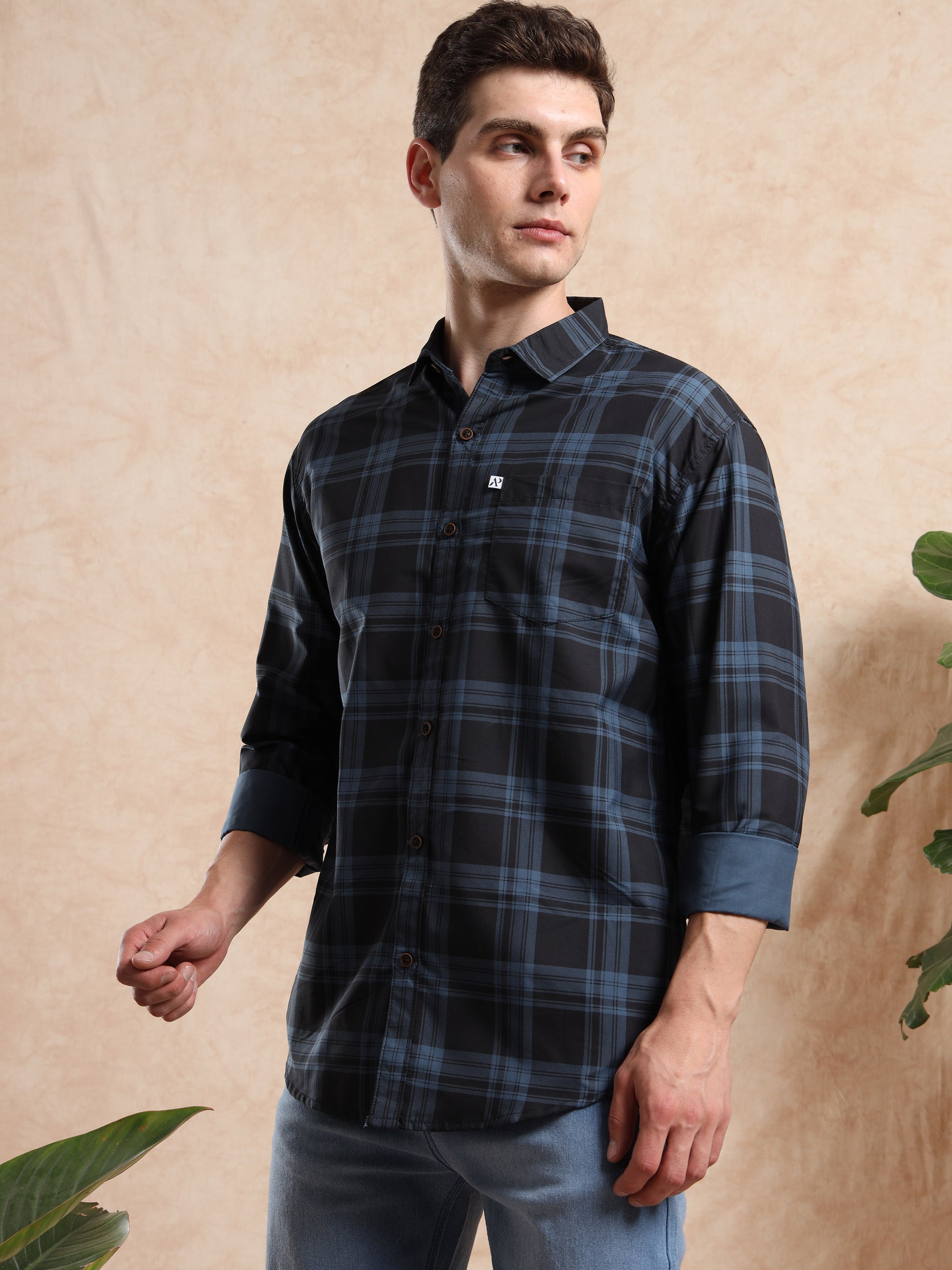 Stylish Men’s Checked Shirt in Black & Blue