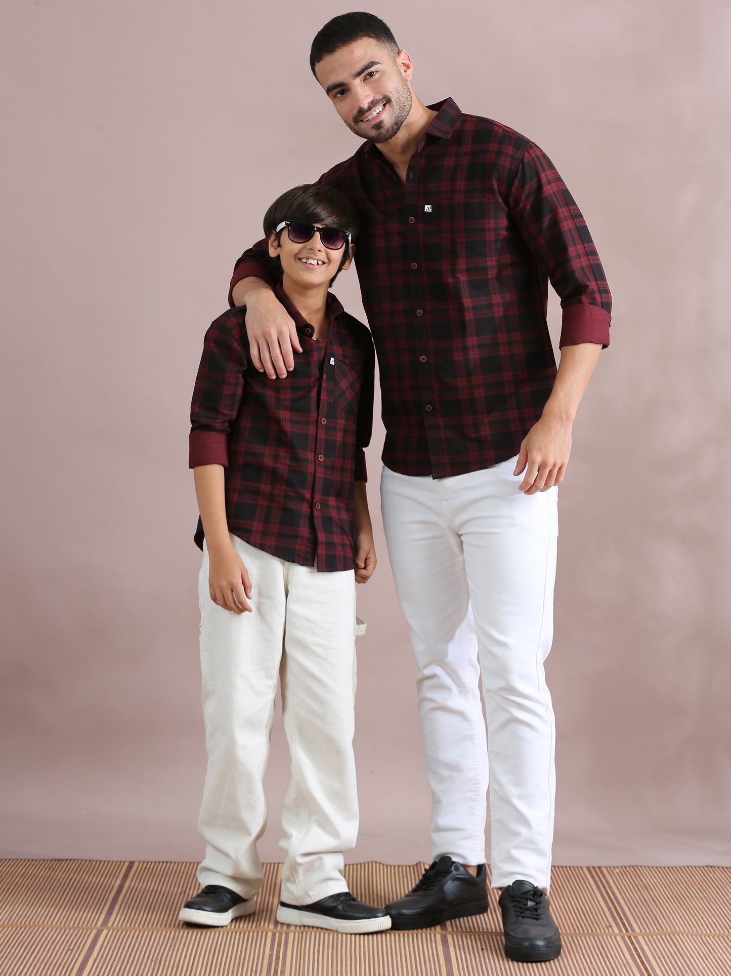 Dabang Maroon Checked Father And Son Tops Shirt Combo