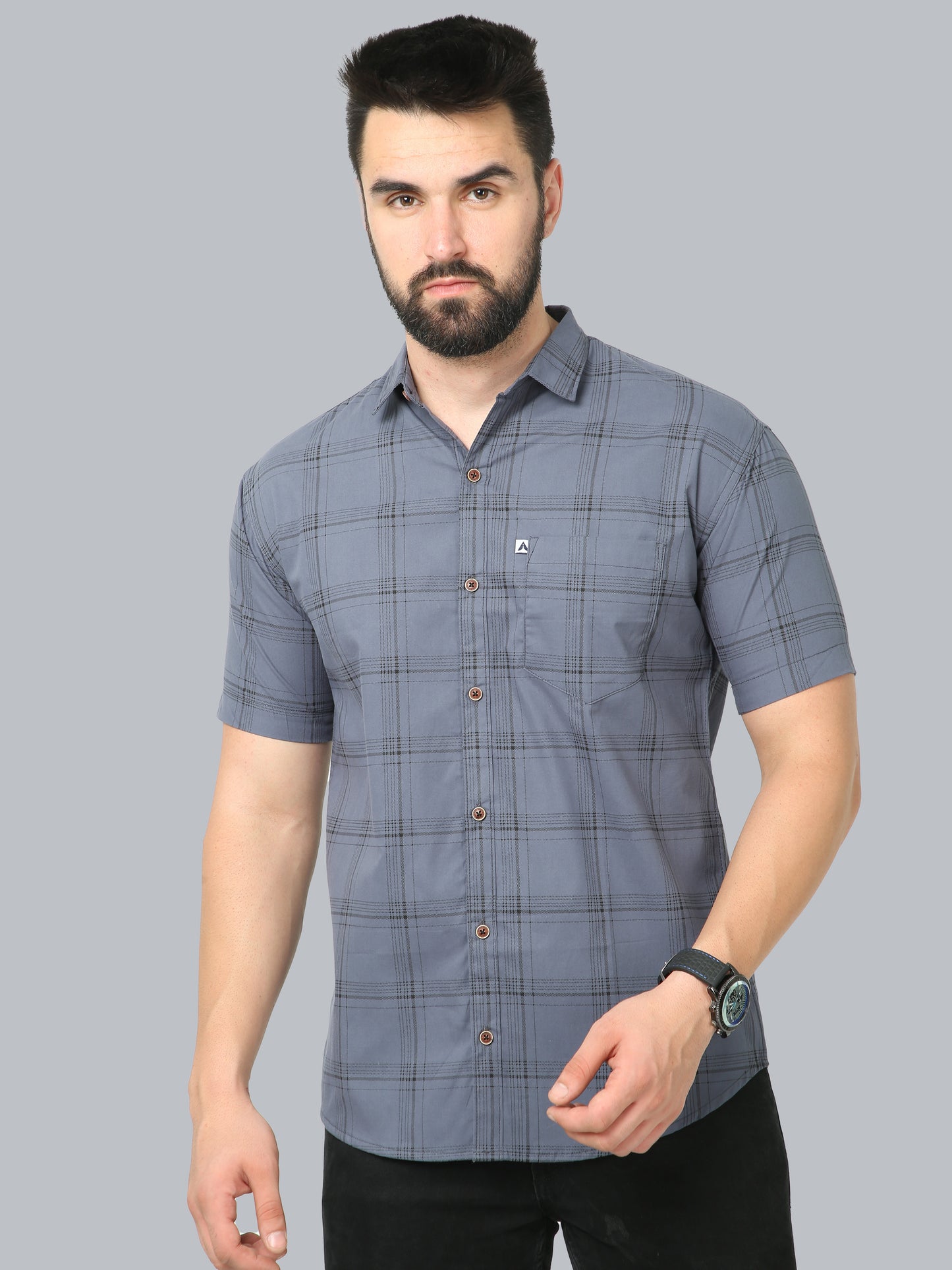6line Grey Plaid Checkered Shirt for Men