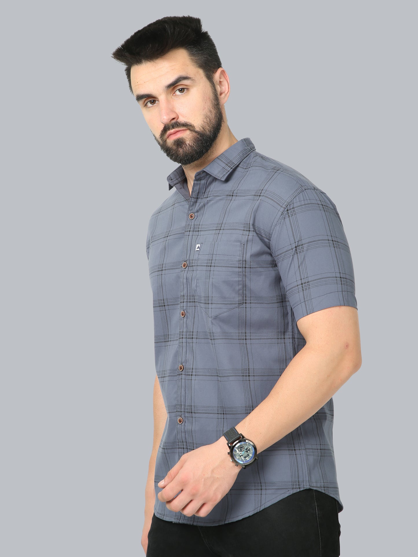 6line Grey Plaid Checkered Shirt for Men