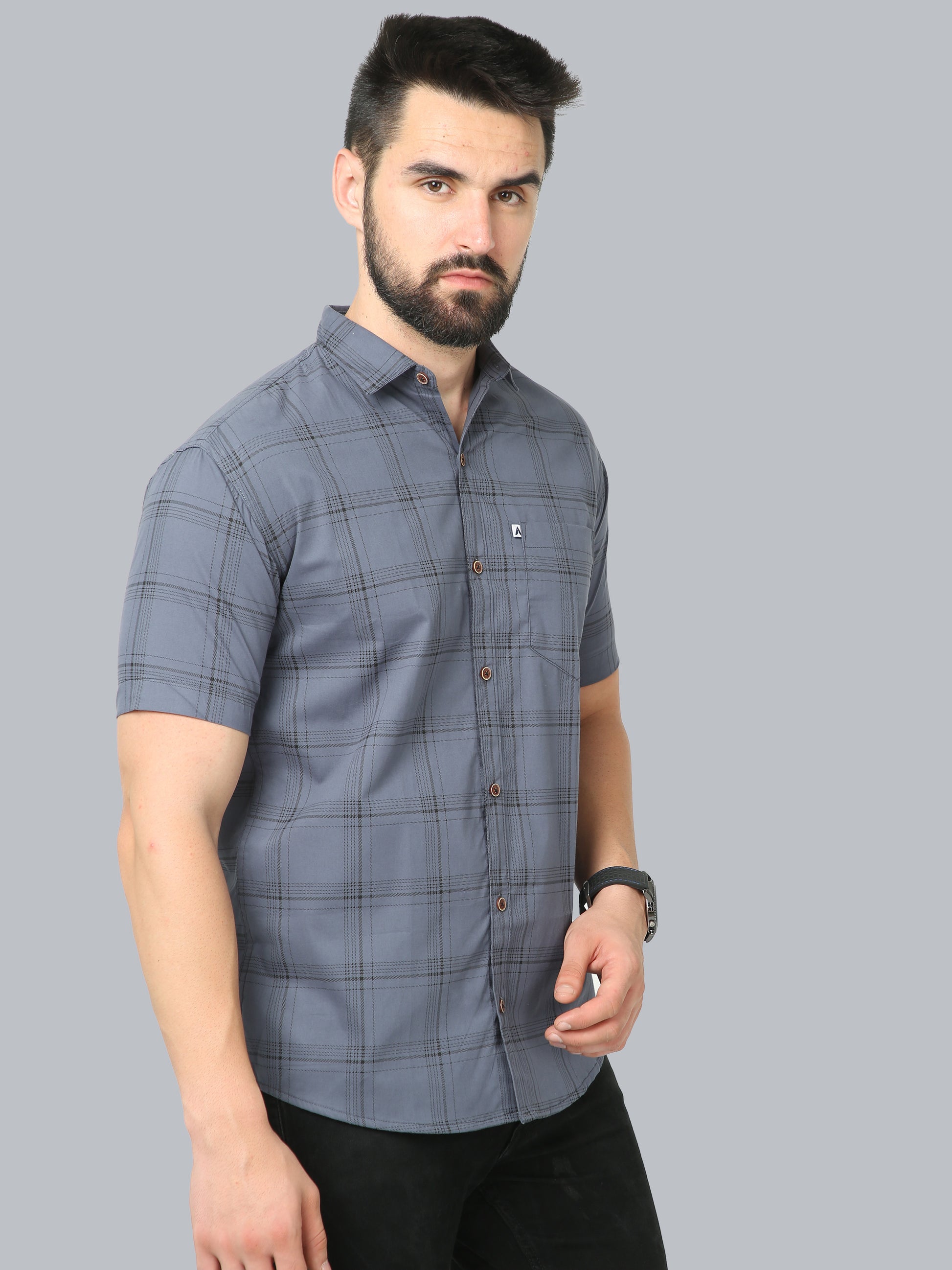6line Grey Plaid Checkered Shirt for Men