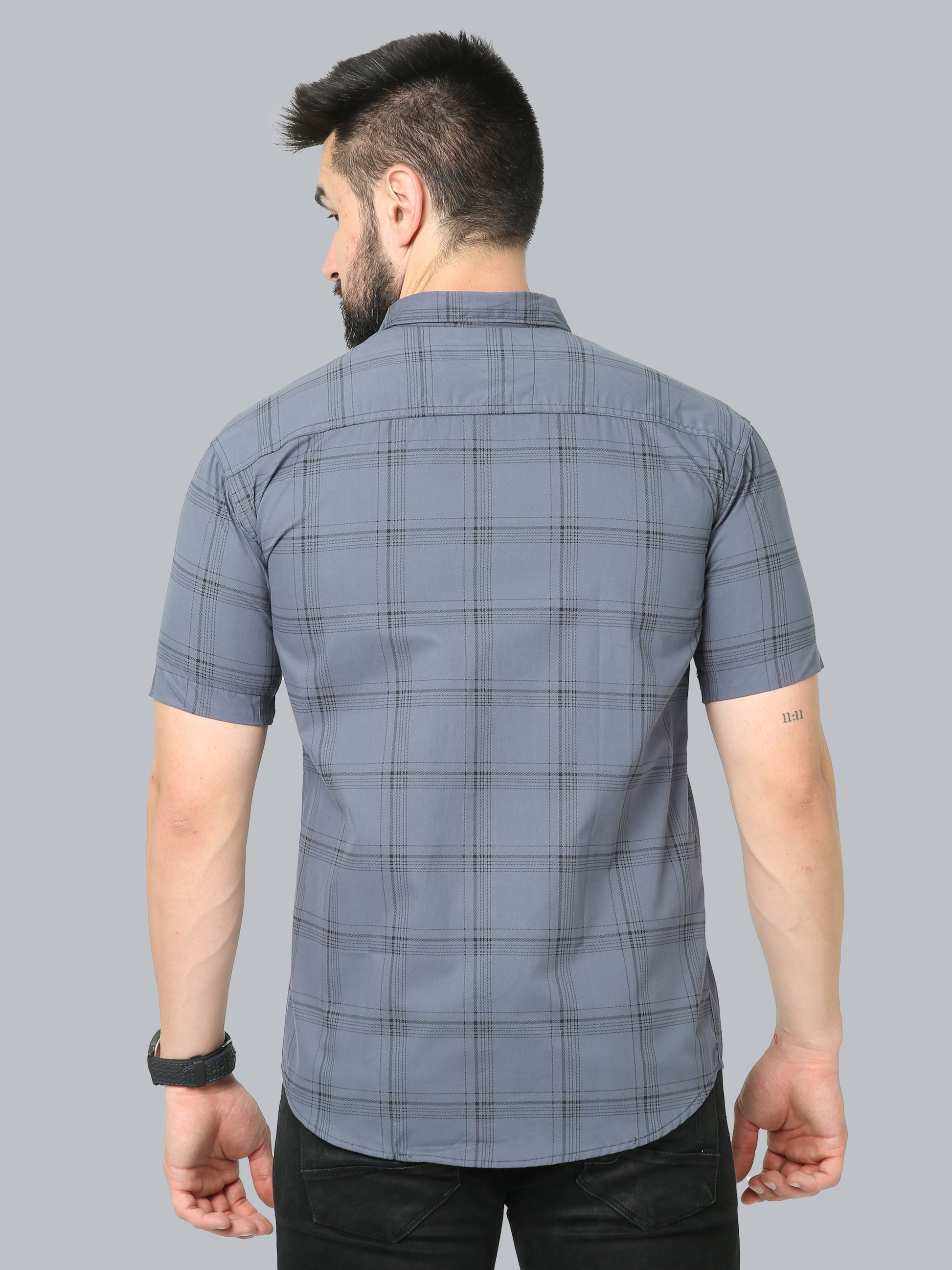 6line Grey Plaid Checkered Shirt for Men