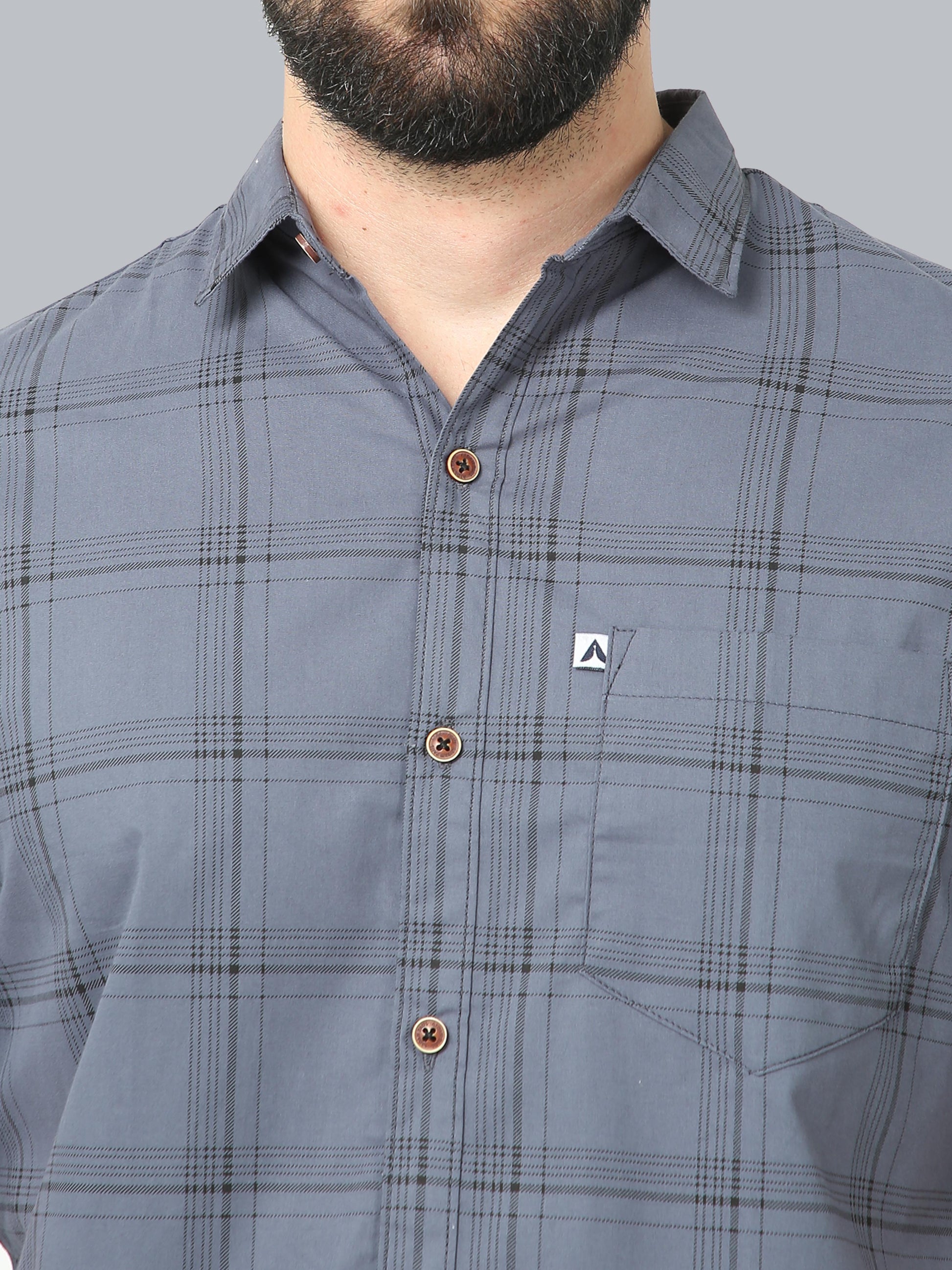 6line Grey Plaid Checkered Shirt for Men