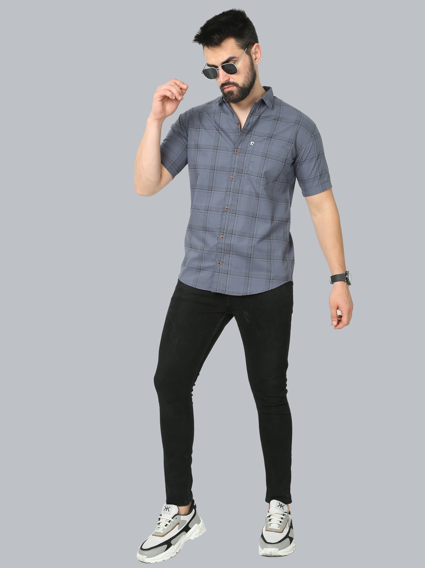 6line Grey Plaid Checkered Shirt for Men