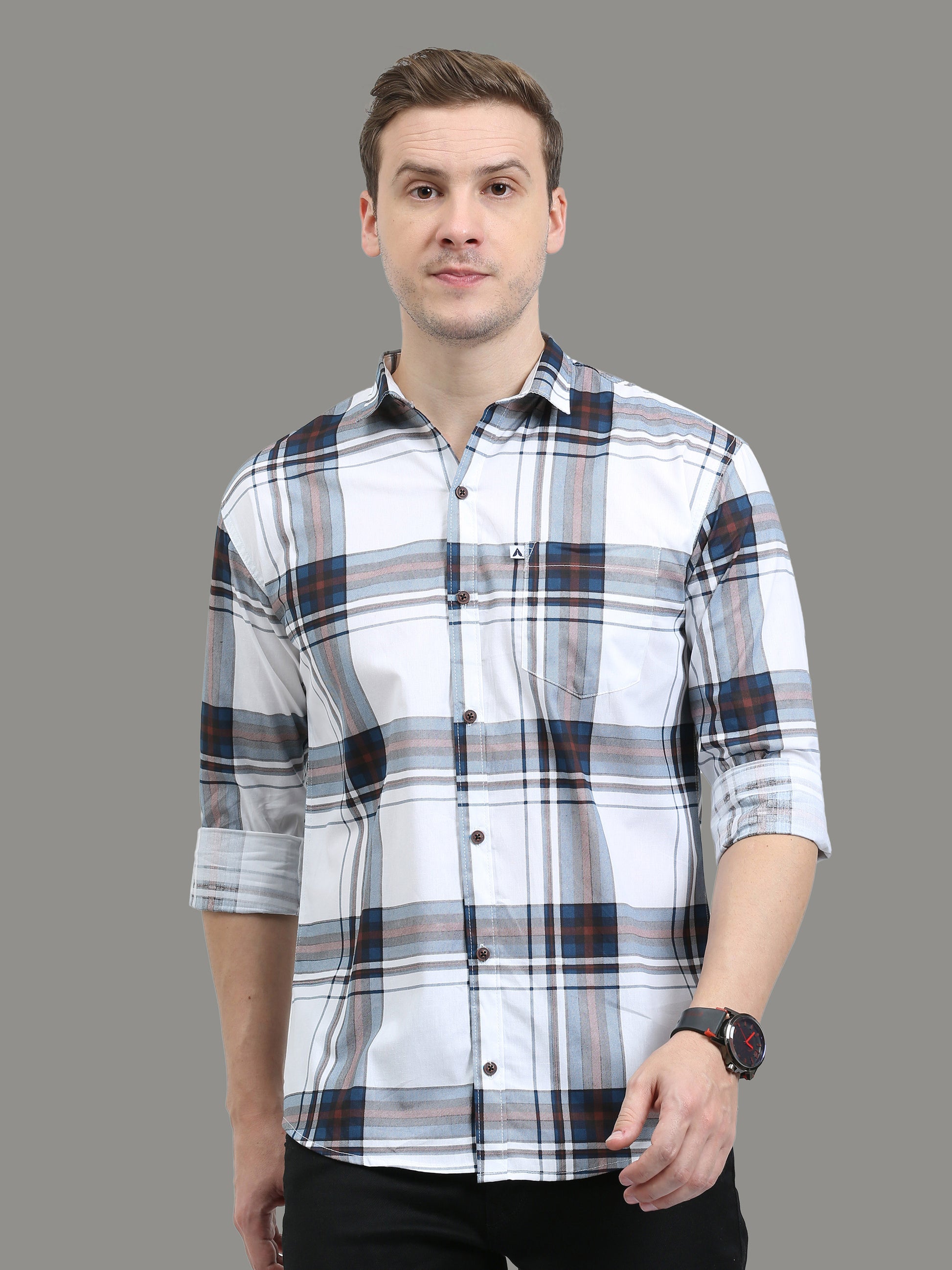 White Cotton Broad Checks Shirts Men