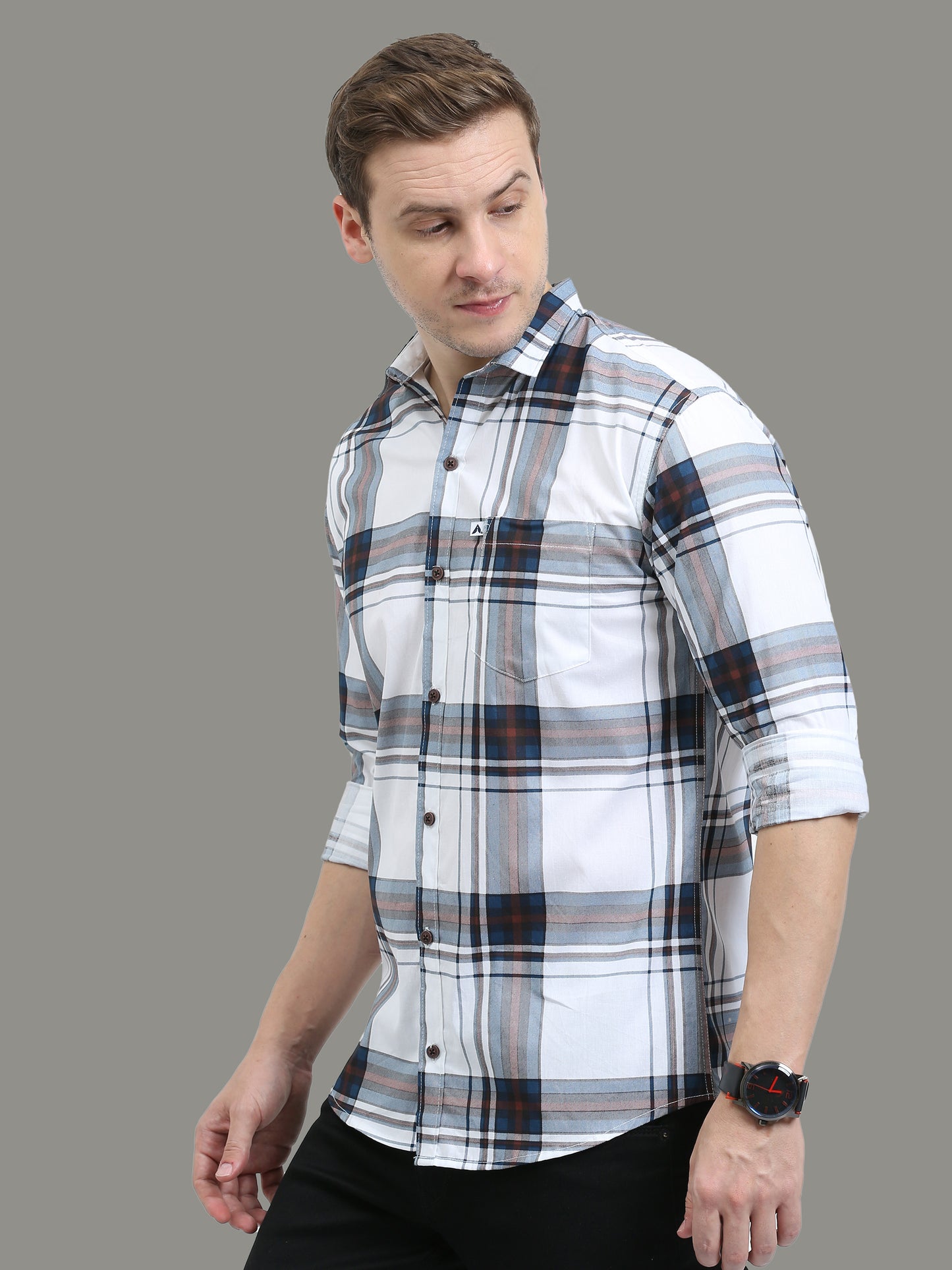 White Cotton Broad Checks Shirts Men
