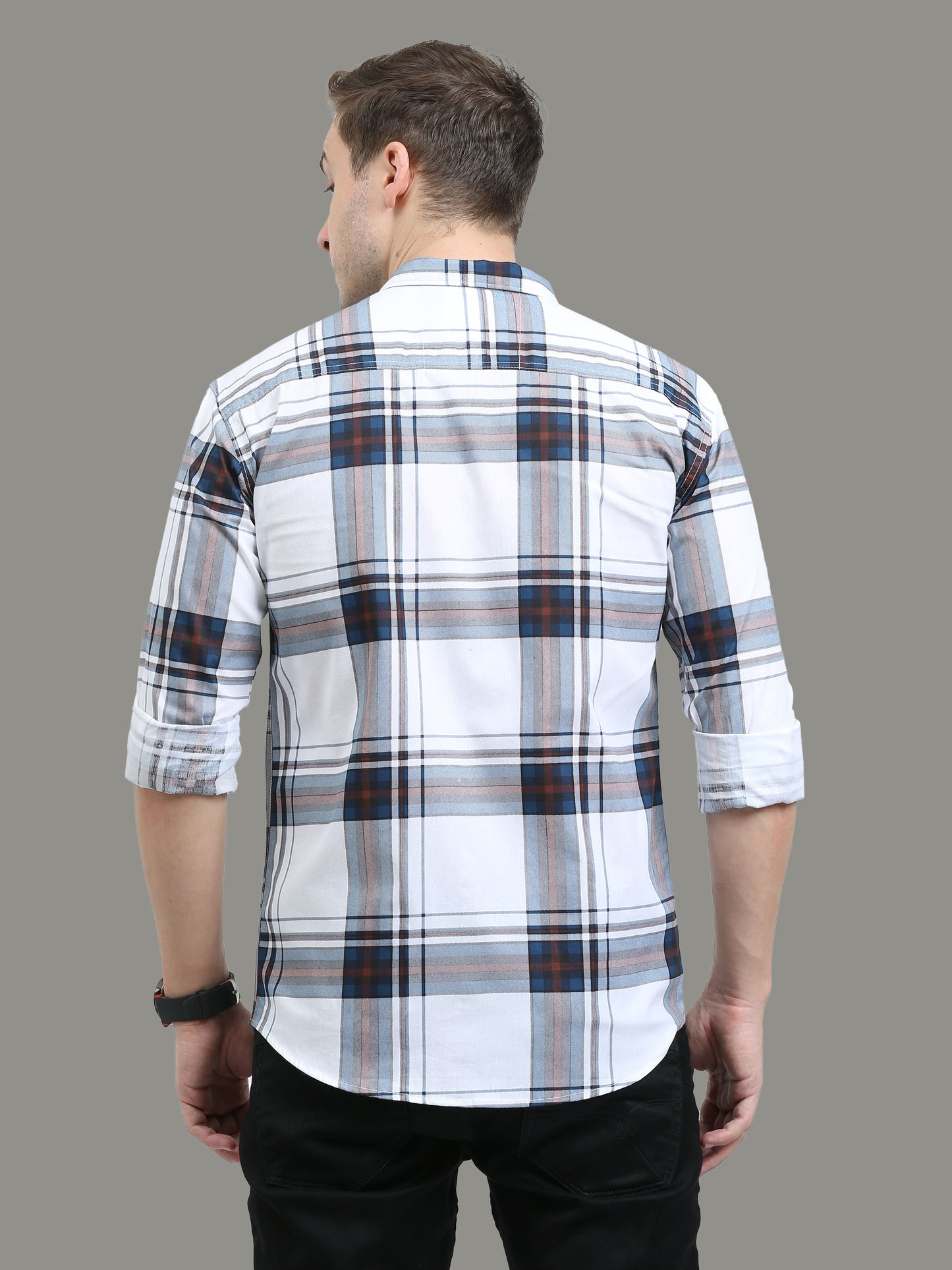 White Cotton Broad Checks Shirts Men