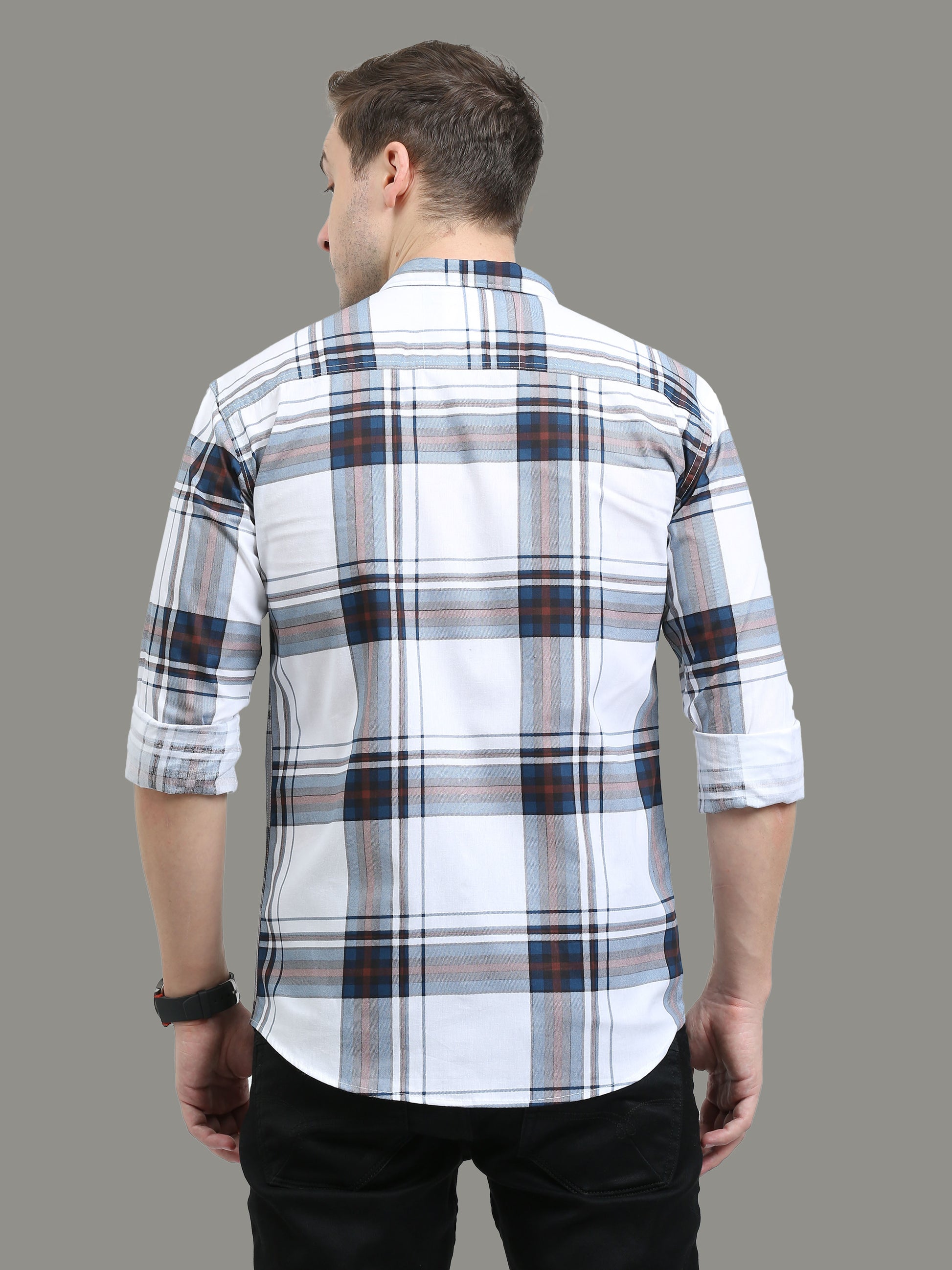 White Cotton Broad Checks Shirts Men