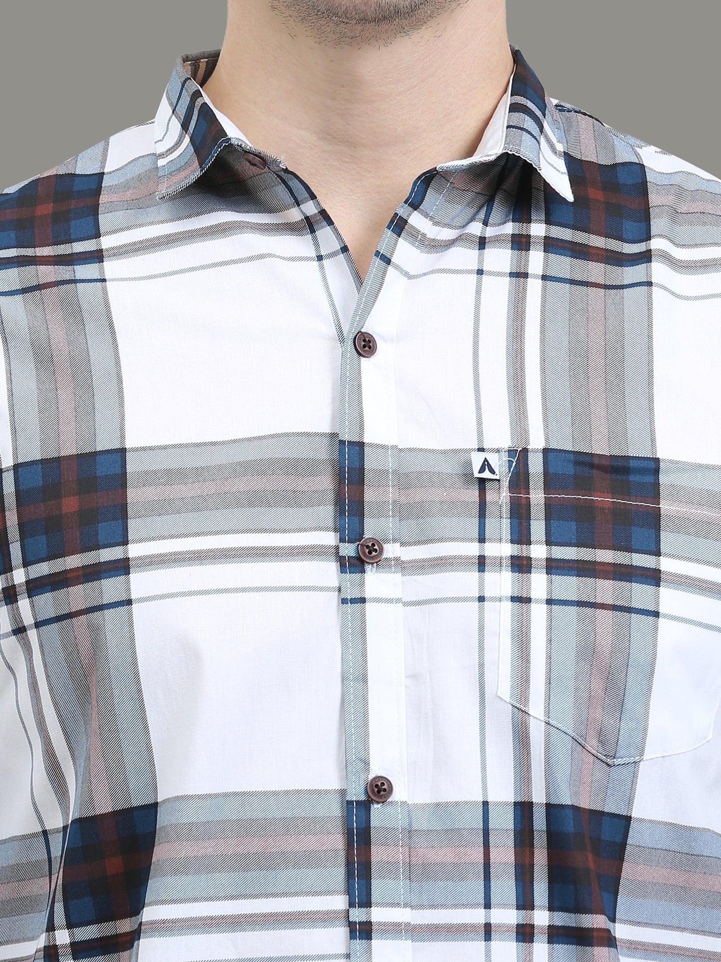 White Cotton Broad Checks Shirts Men