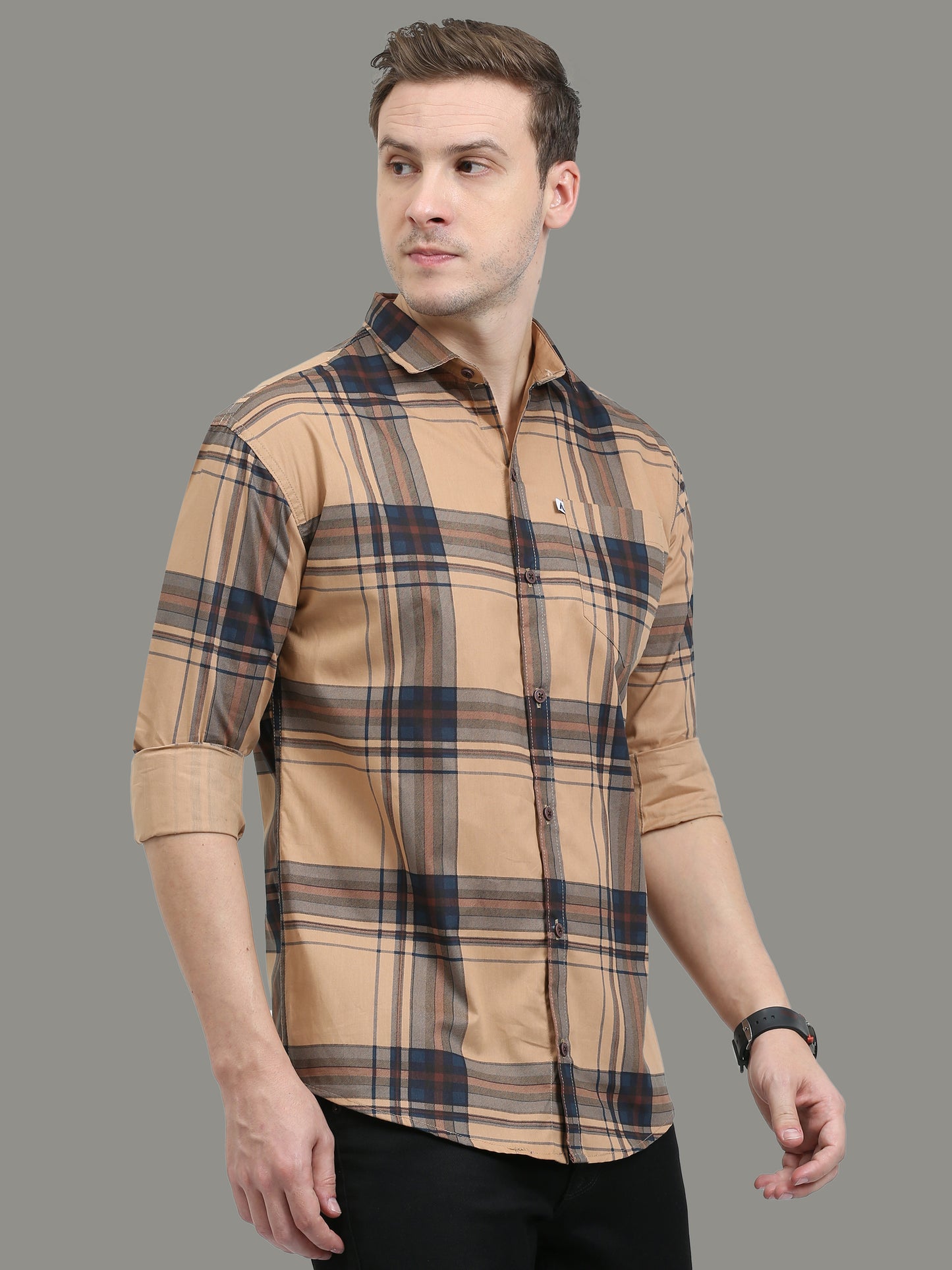 Broadchecks Cotton Orange Check Shirt Men
