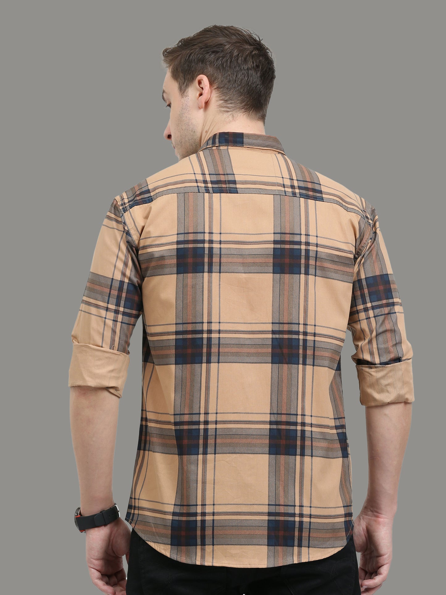 Broadchecks Cotton Orange Check Shirt Men