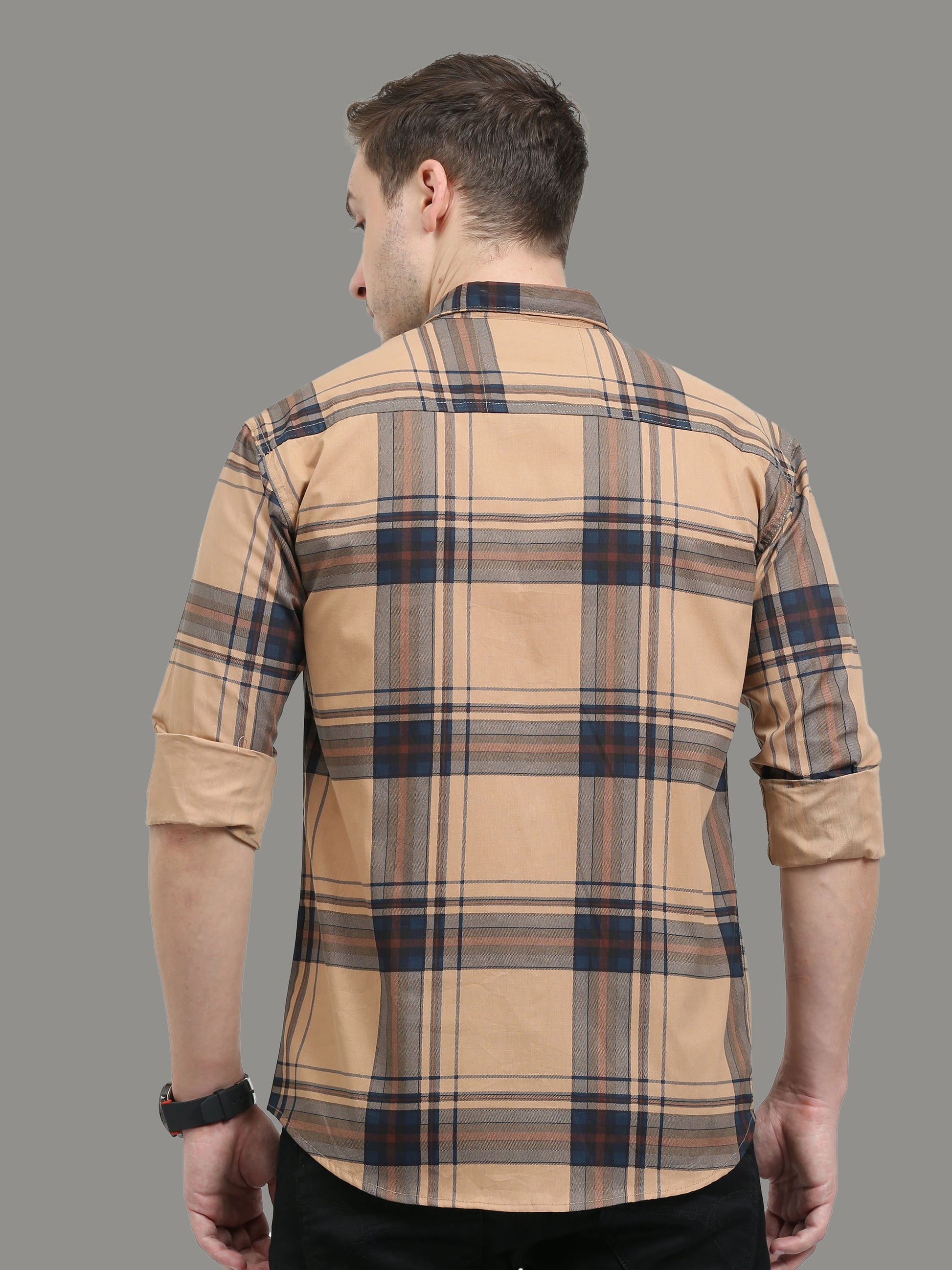 Broadchecks Cotton Orange Check Shirt Men