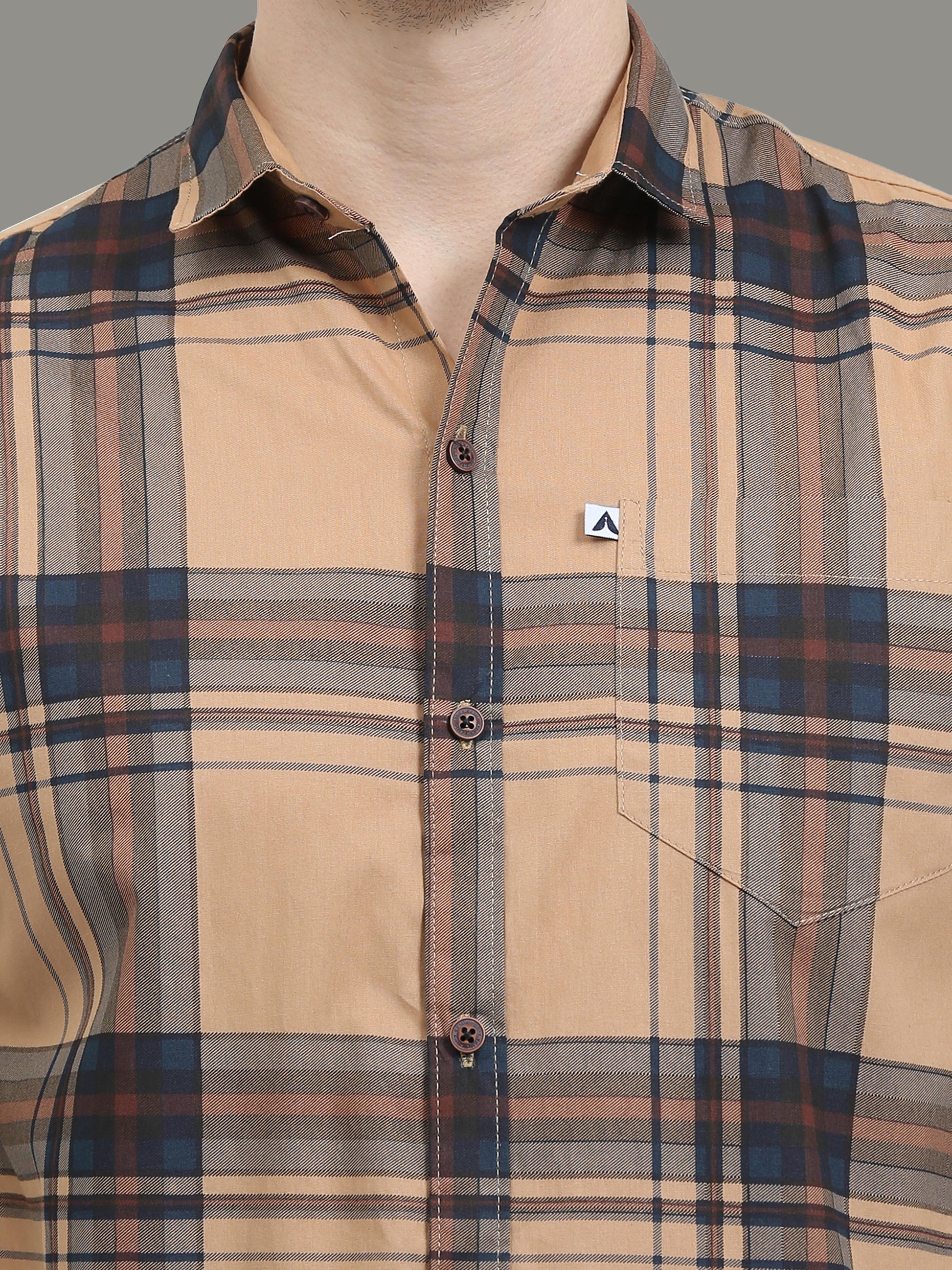 Broadchecks Cotton Orange Check Shirt Men