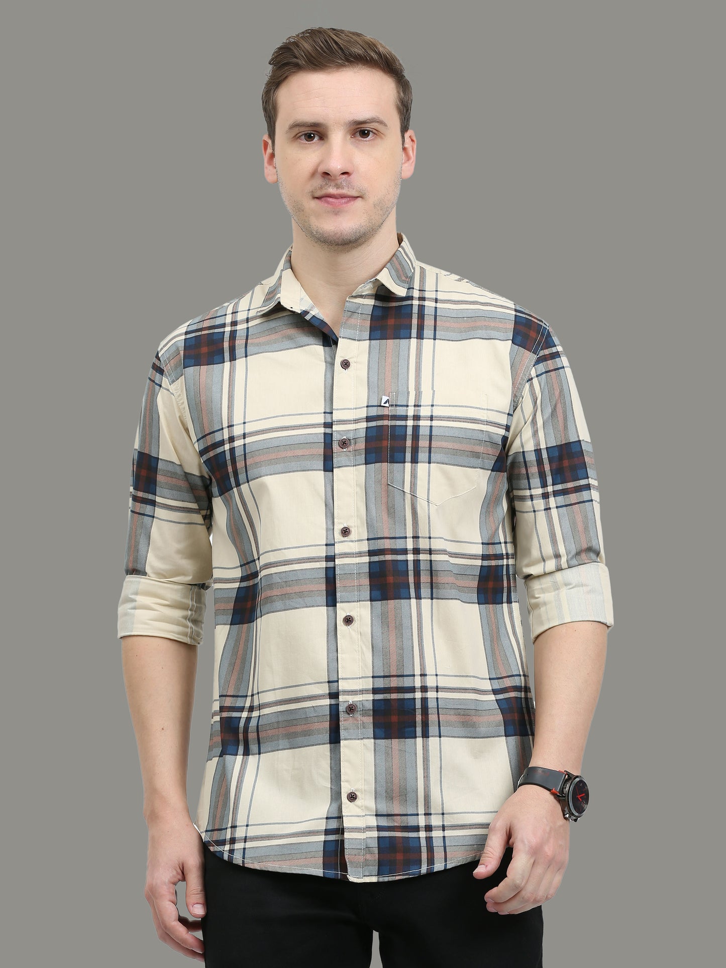 Broadchecks Cotton Yellow Check Shirt For Men
