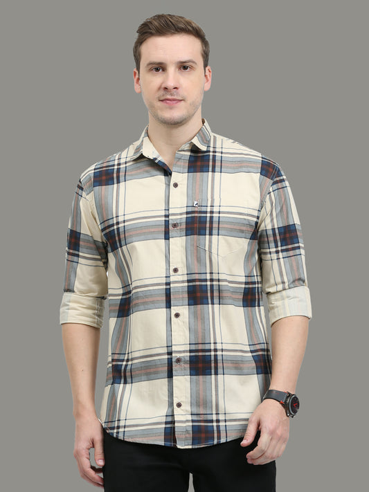 Broadchecks Cotton Yellow Check Shirt For Men