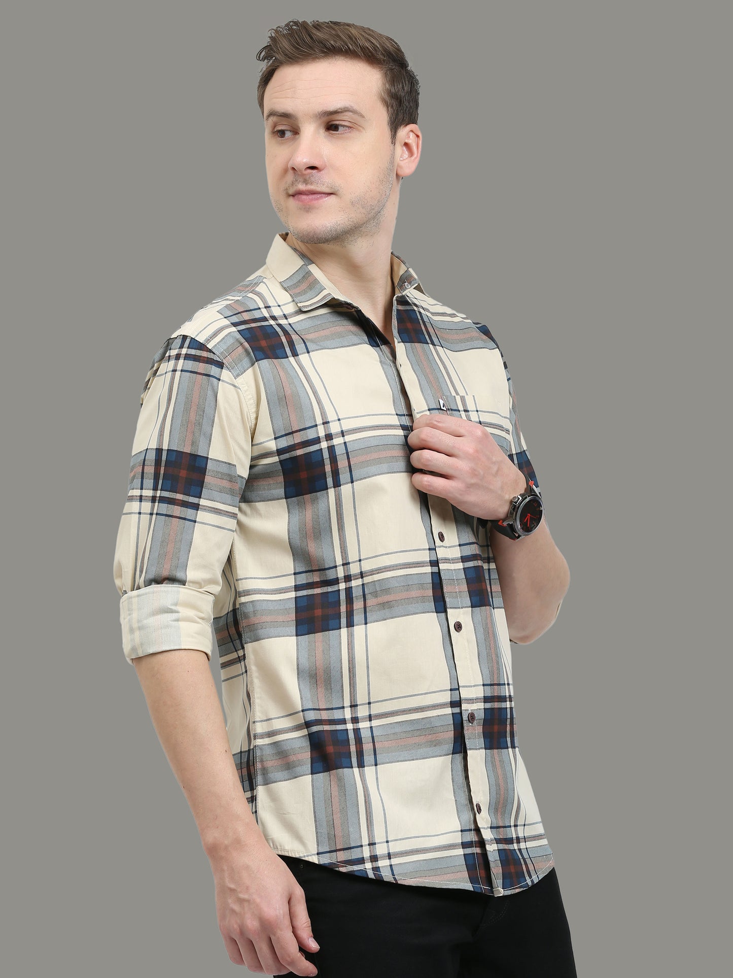Broadchecks Cotton Yellow Check Shirt For Men