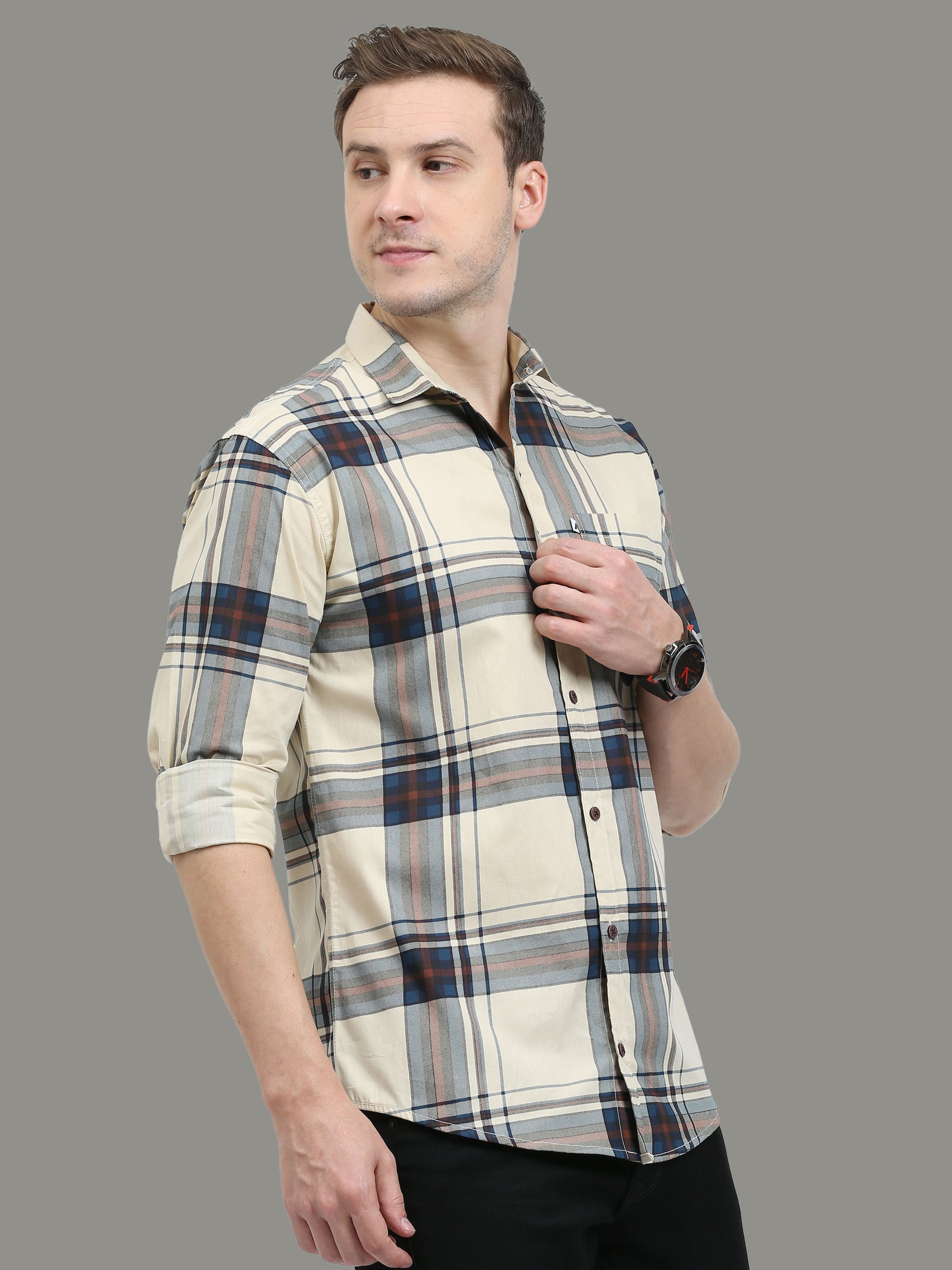 Broadchecks Cotton Yellow Check Shirt For Men