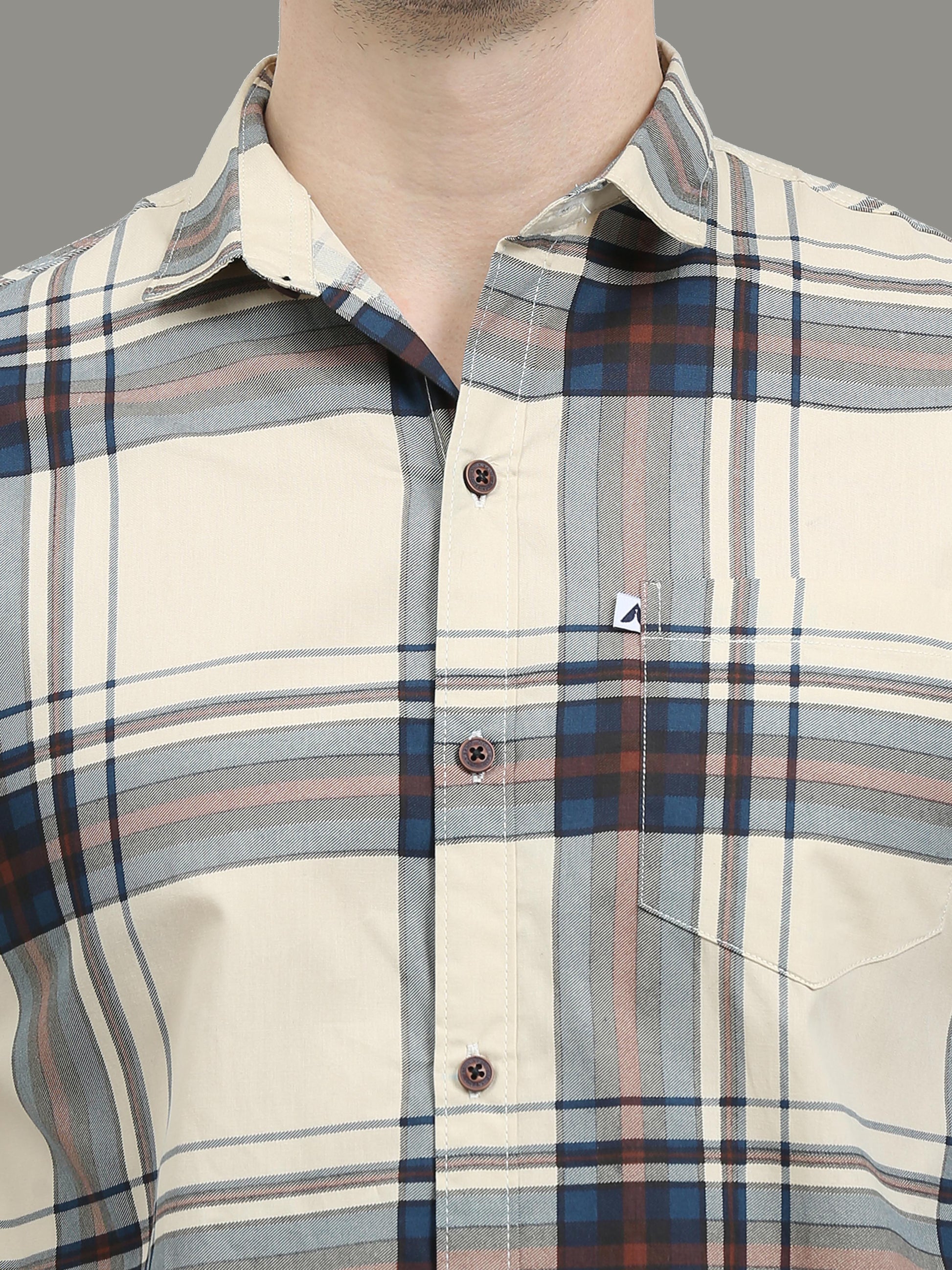 Broadchecks Cotton Yellow Check Shirt For Men