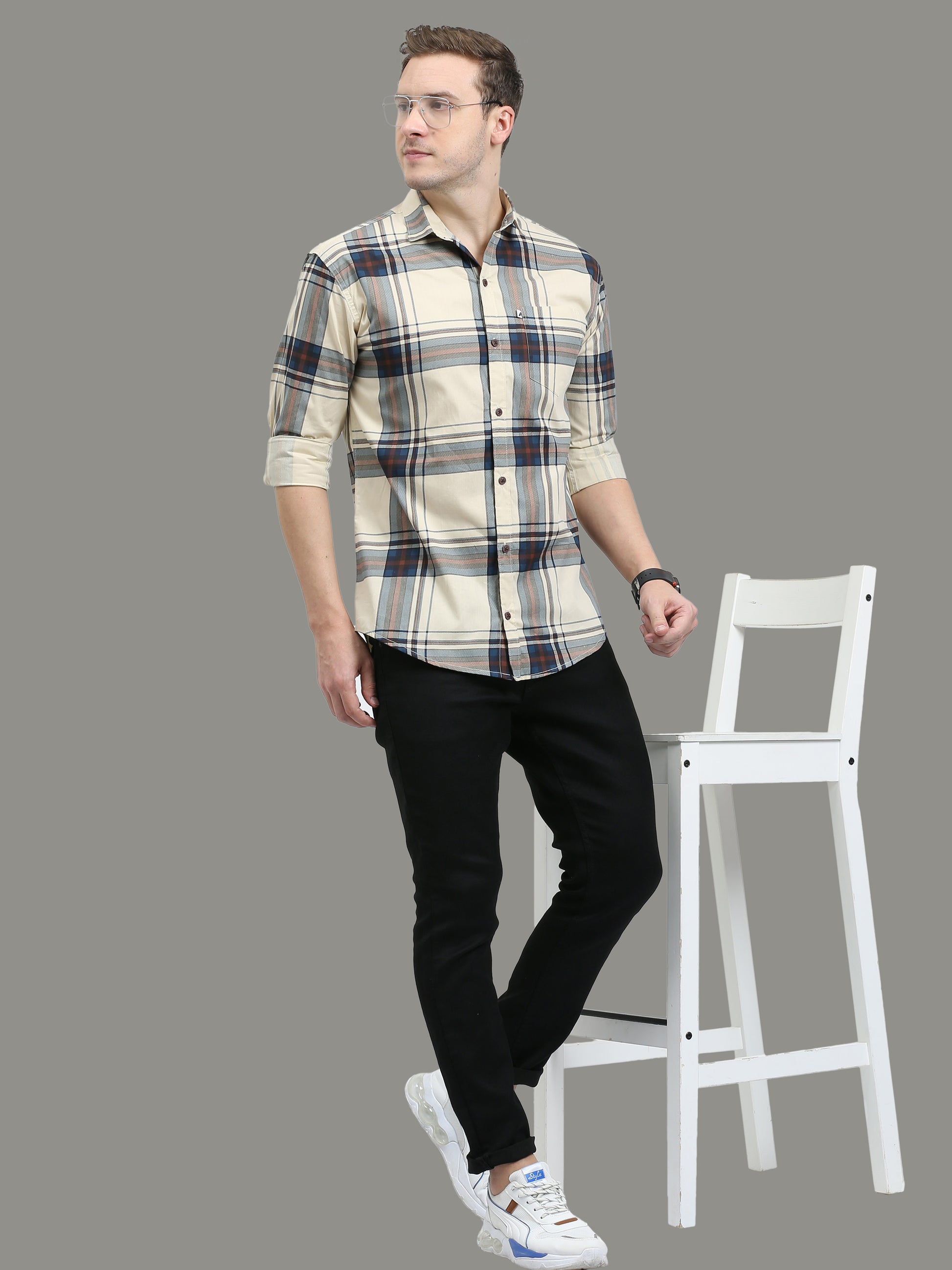 Broadchecks Cotton Yellow Check Shirt For Men