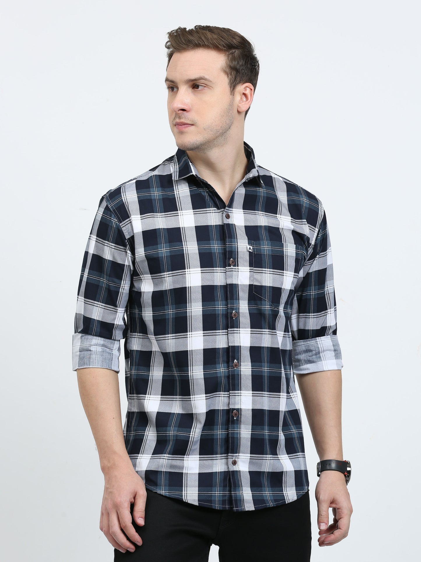 Cotton Tartan White Check Shirt for Men