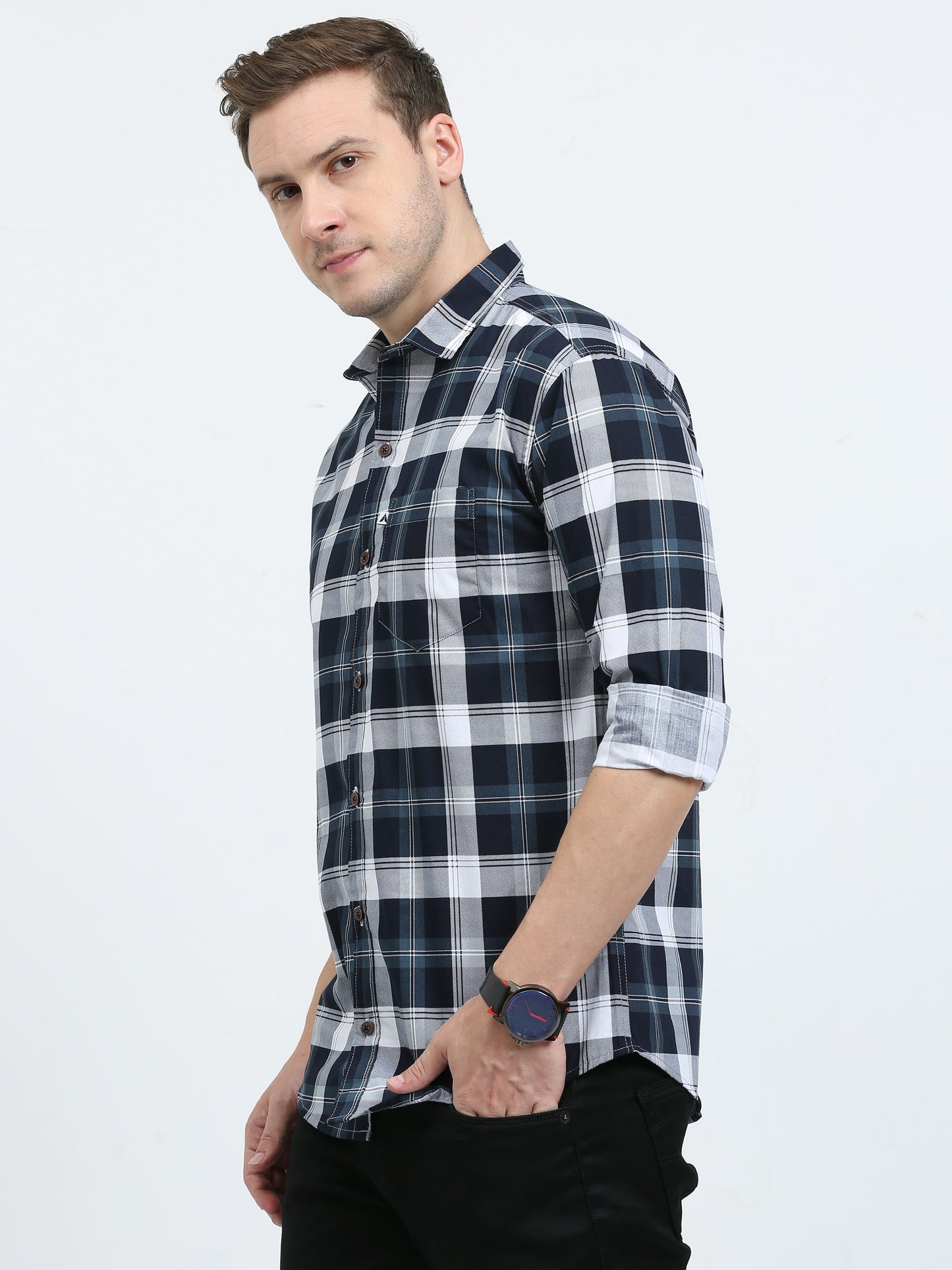 Cotton Tartan White Check Shirt for Men