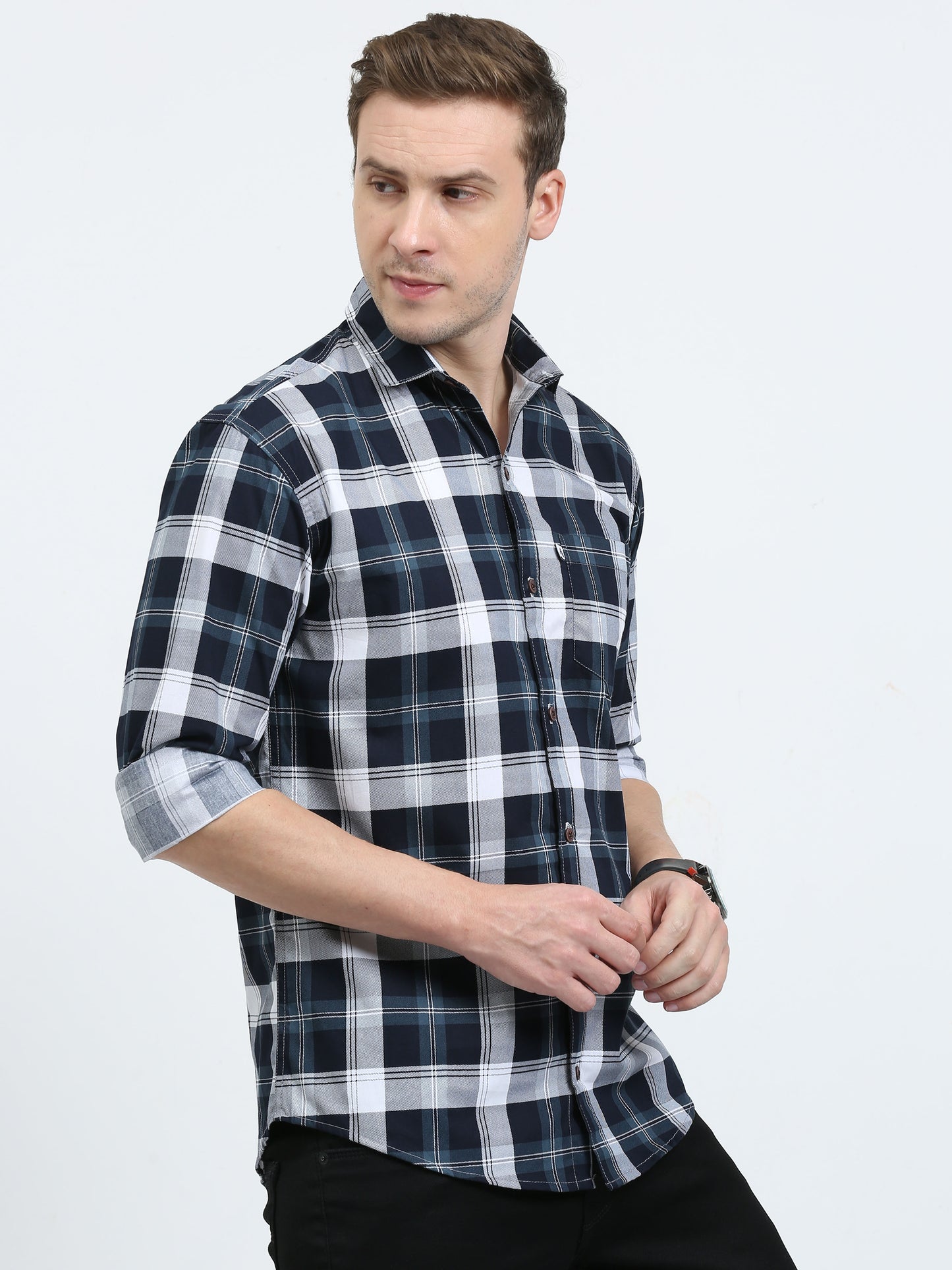 Cotton Tartan White Check Shirt for Men