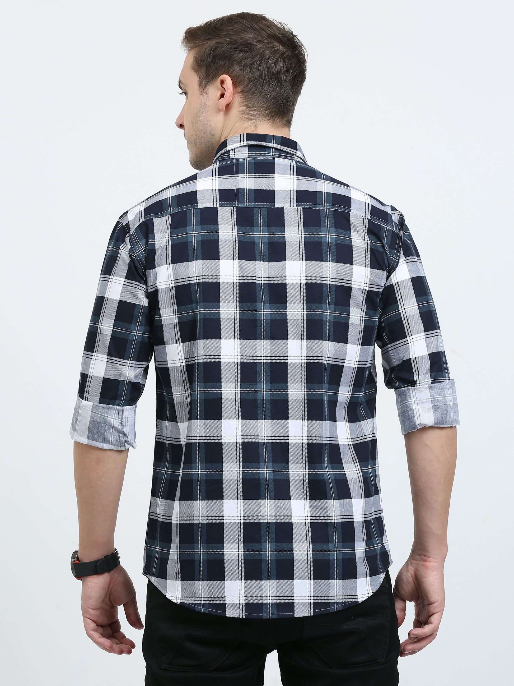Cotton Tartan White Check Shirt for Men
