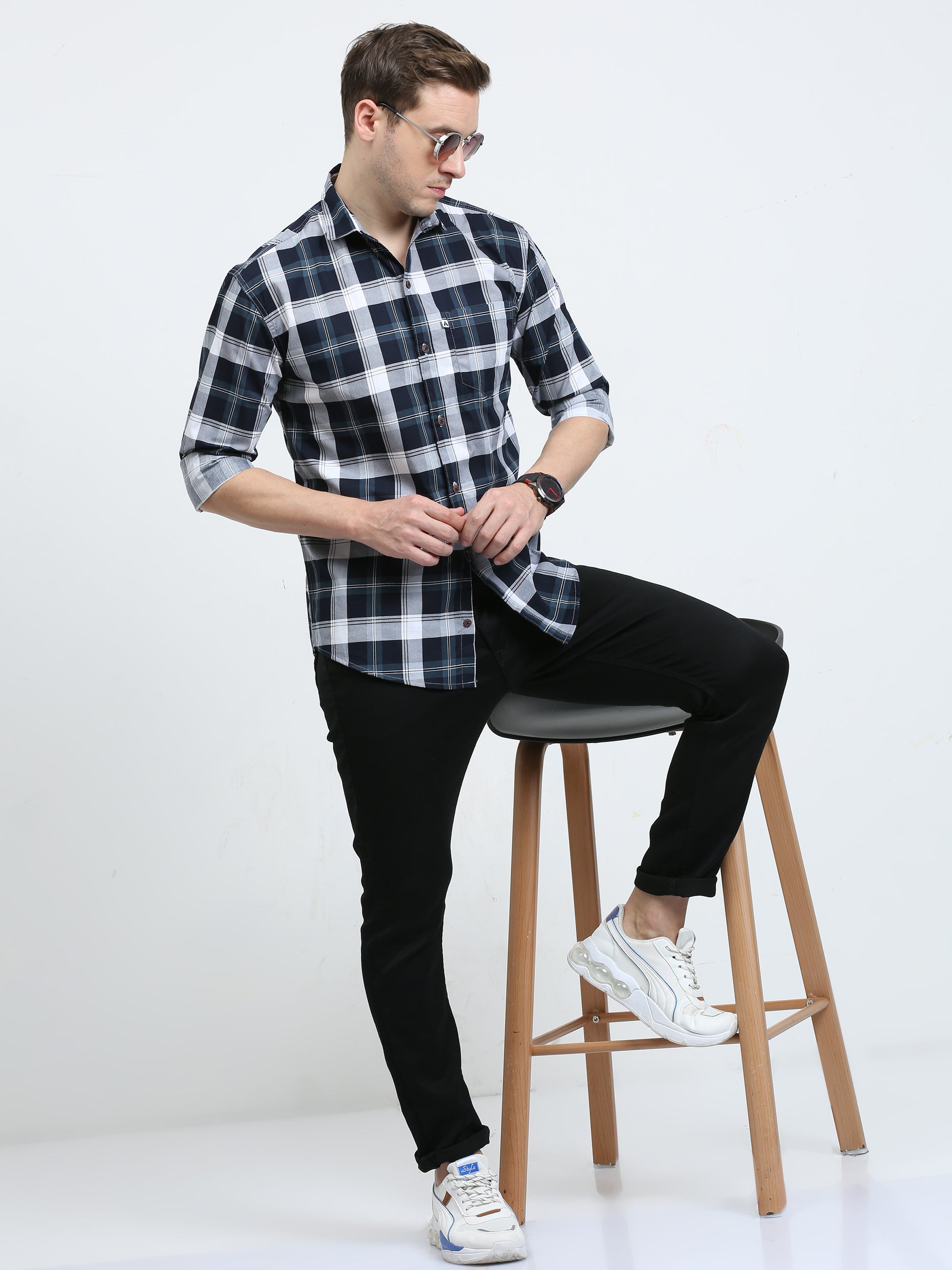 Cotton Tartan White Check Shirt for Men