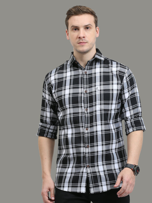 Cotton Blend Tiger White Check Shirt For Men