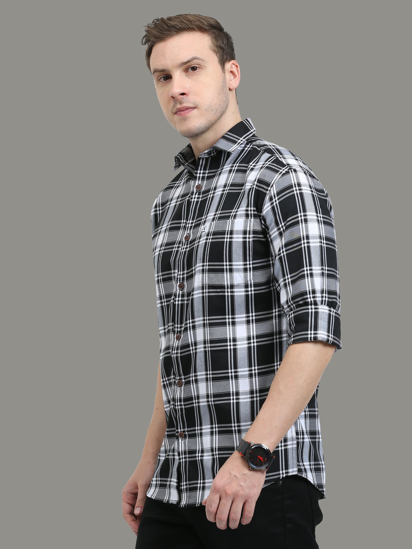 Cotton Blend Tiger White Check Shirt For Men