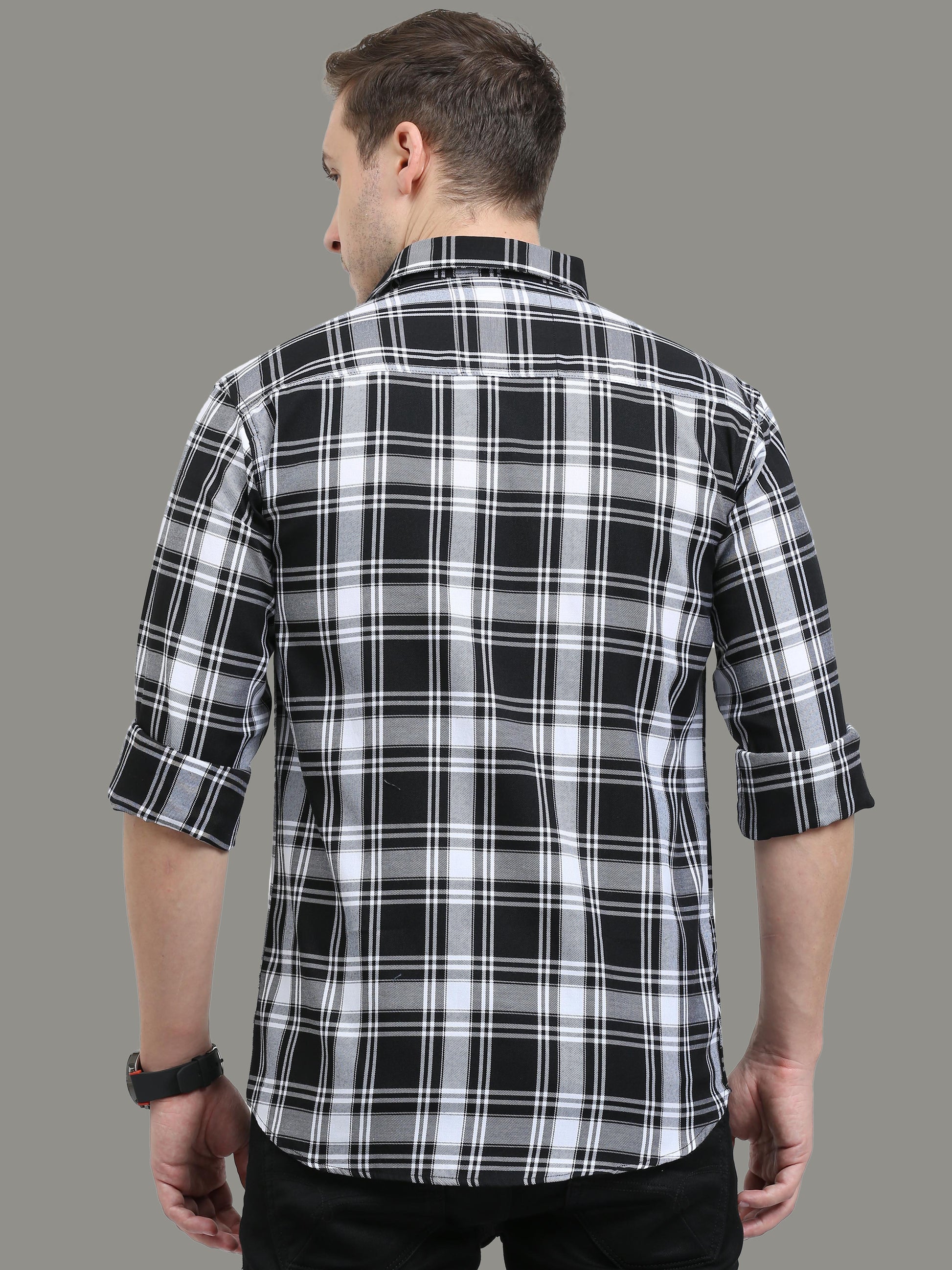 Cotton Blend Tiger White Check Shirt For Men